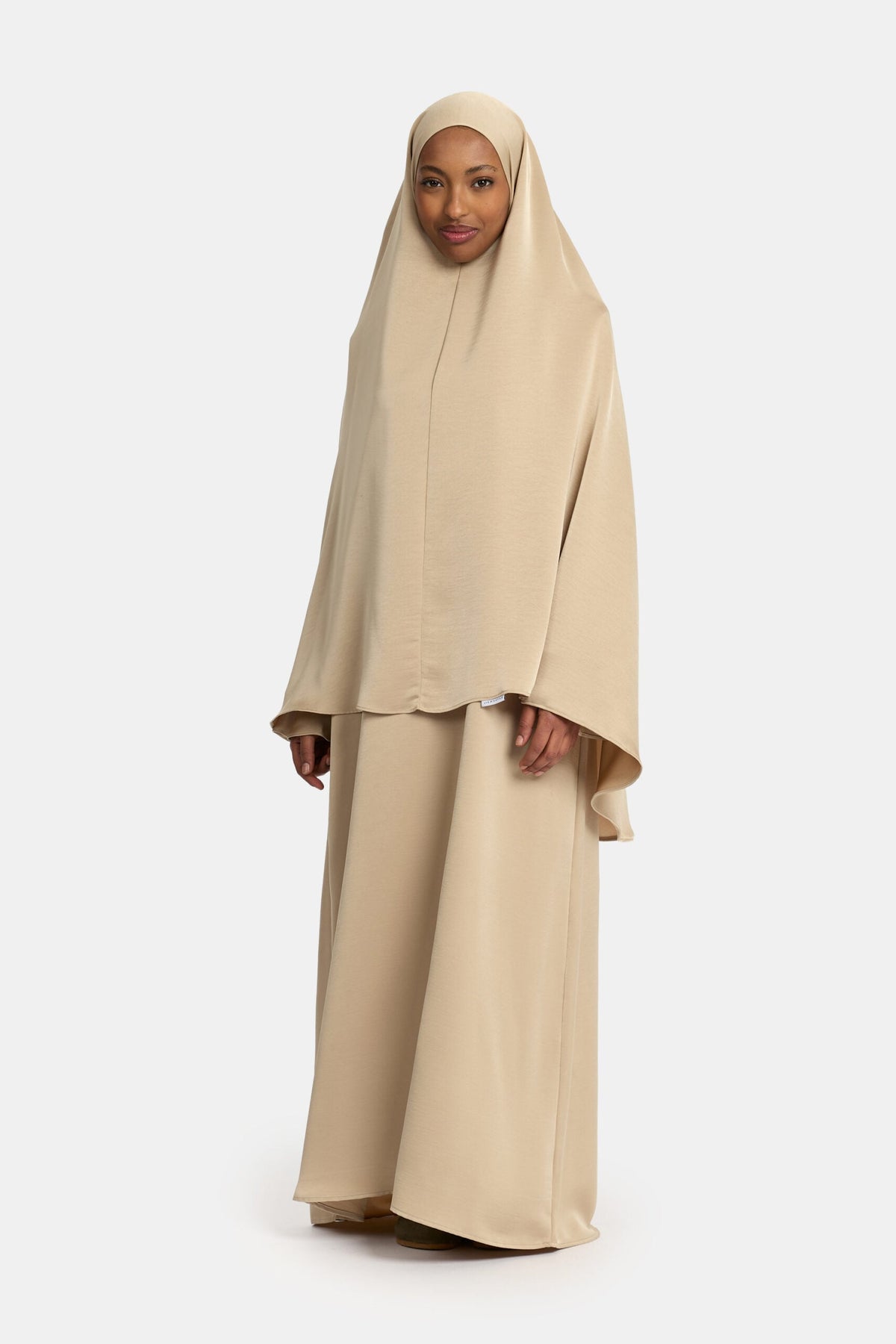 Heup khimar Satin Warm Taupe (Double cute sleeve)