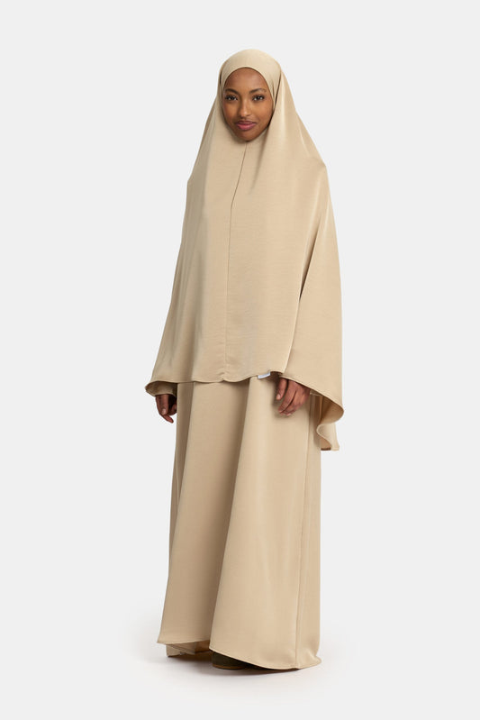 Heup khimar Satin Warm Taupe (Double cute sleeve)