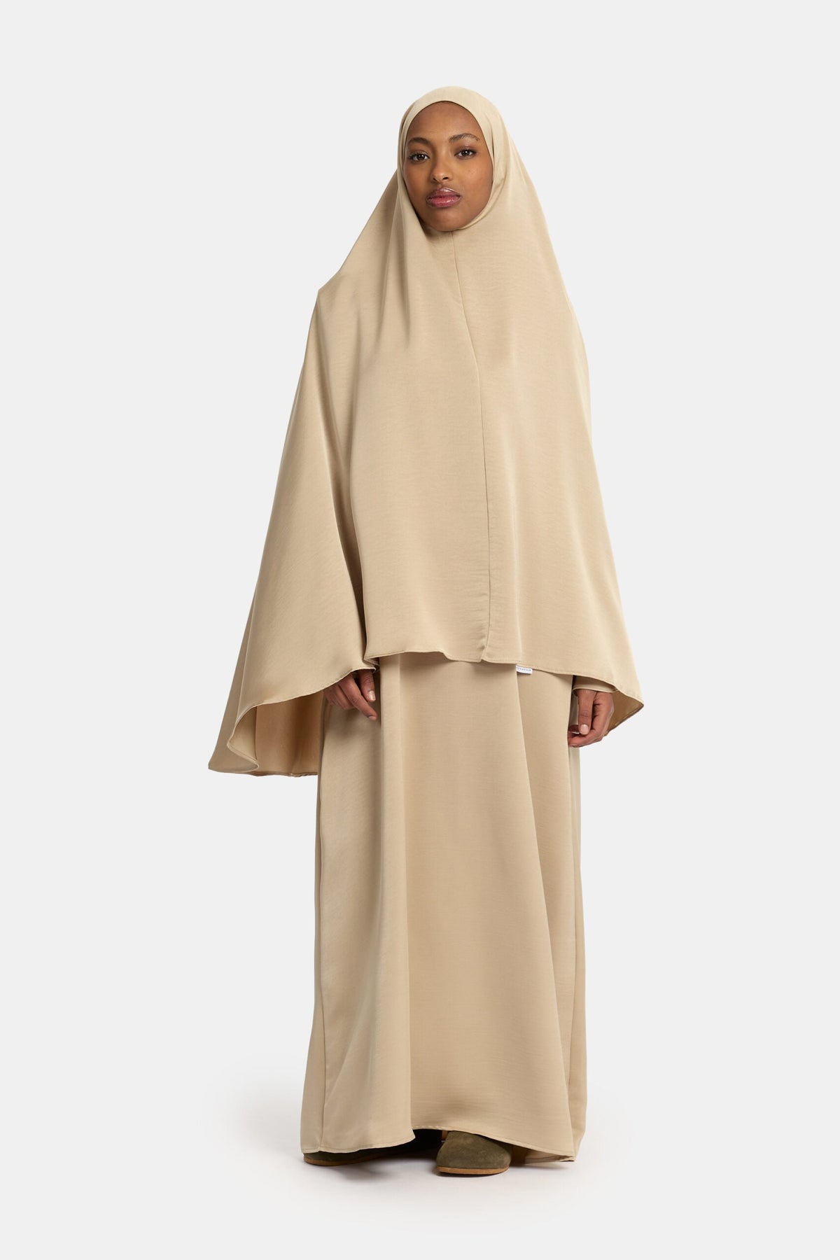 Heup khimar Satin Warm Taupe (Double cute sleeve)
