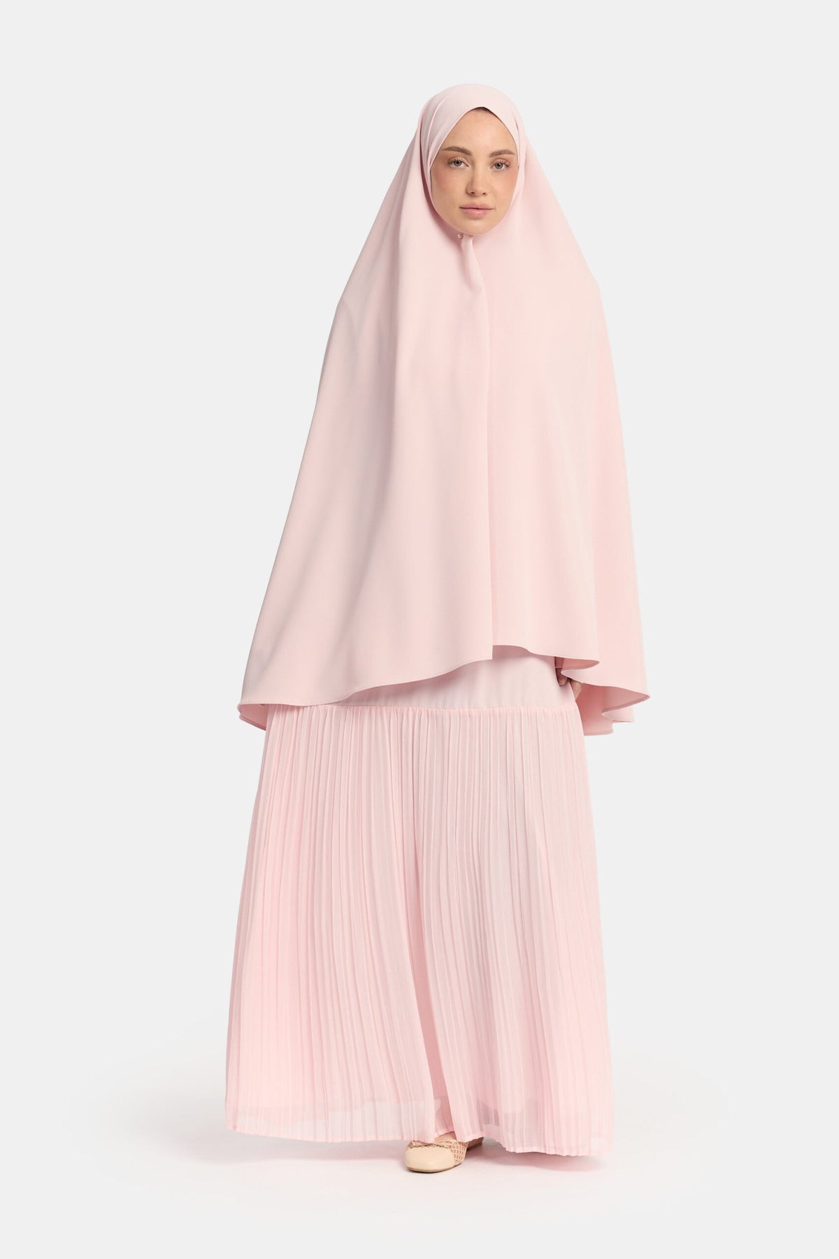 Khimar Powder Pink (Pleated skirt)