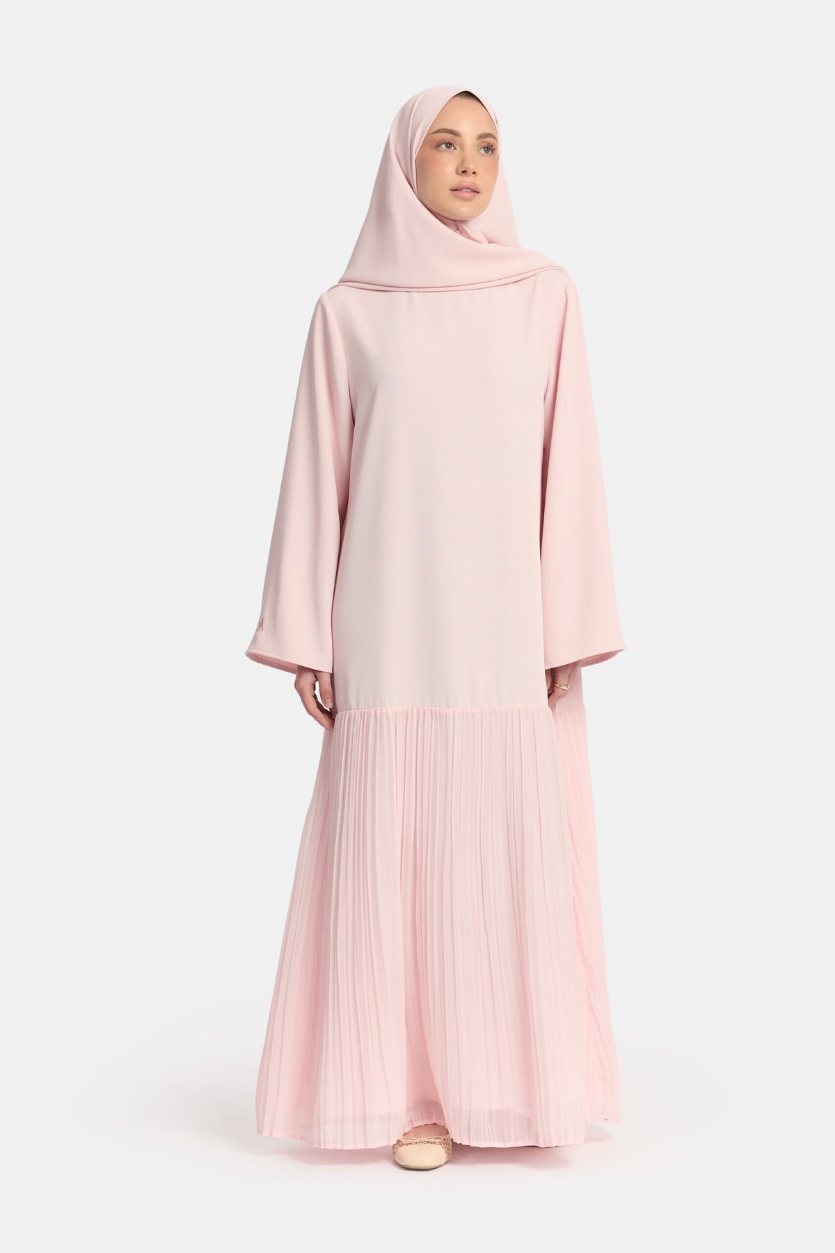Pleated skirt abaya Powder Pink