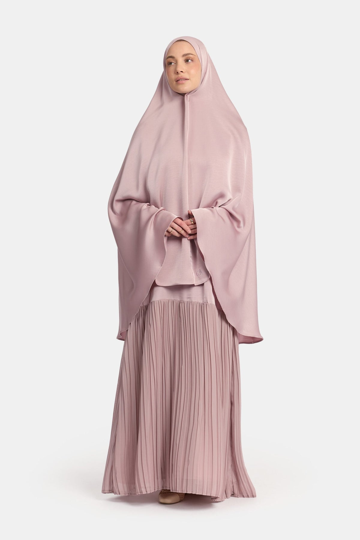 Khimar satin Lilac (Pleated skirt)