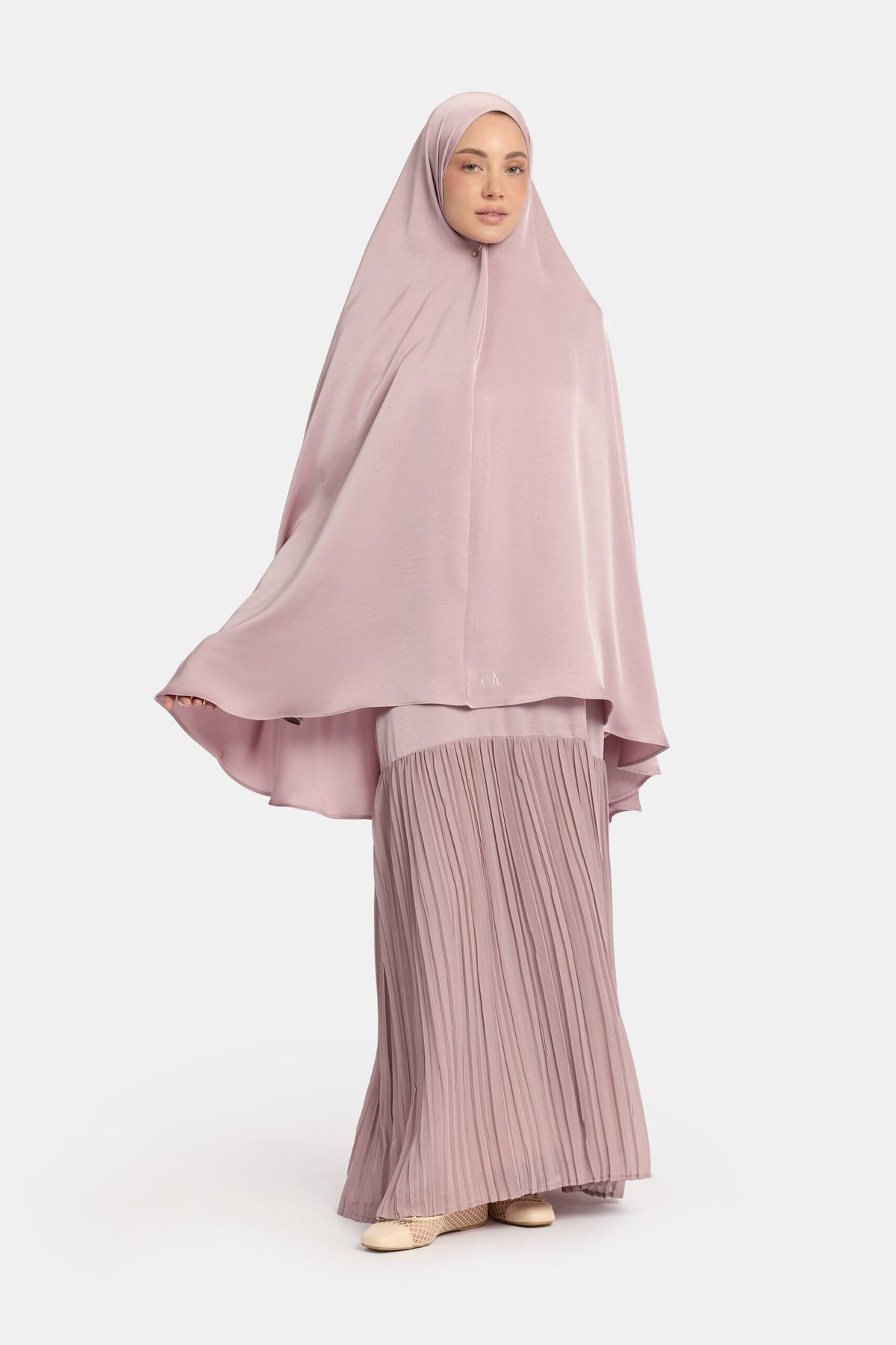 Khimar satin Lilac (Pleated skirt)