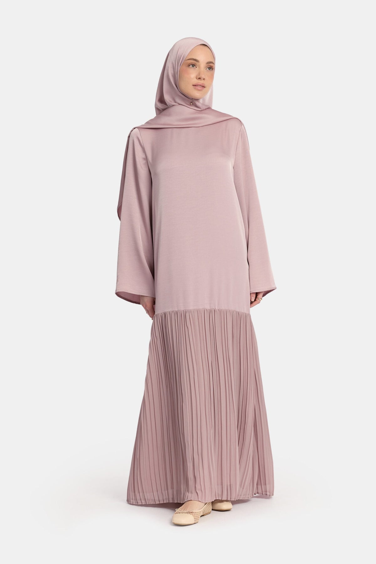 Pleated satin skirt abaya Lilac