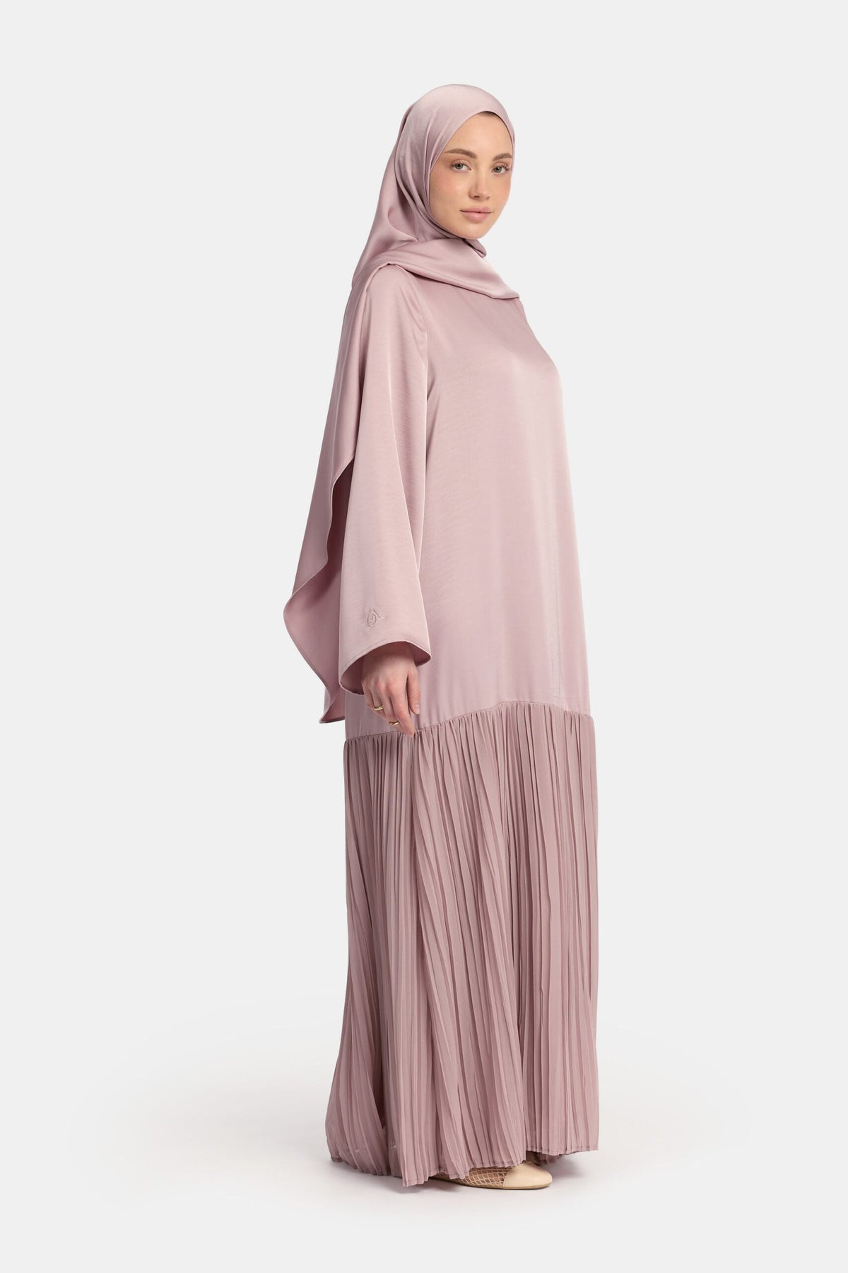 Pleated satin skirt abaya Lilac