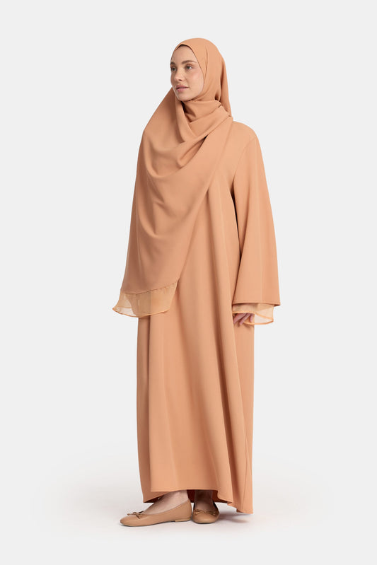 Abaya mit doppelten Ärmeln, honigmelonenfarben
