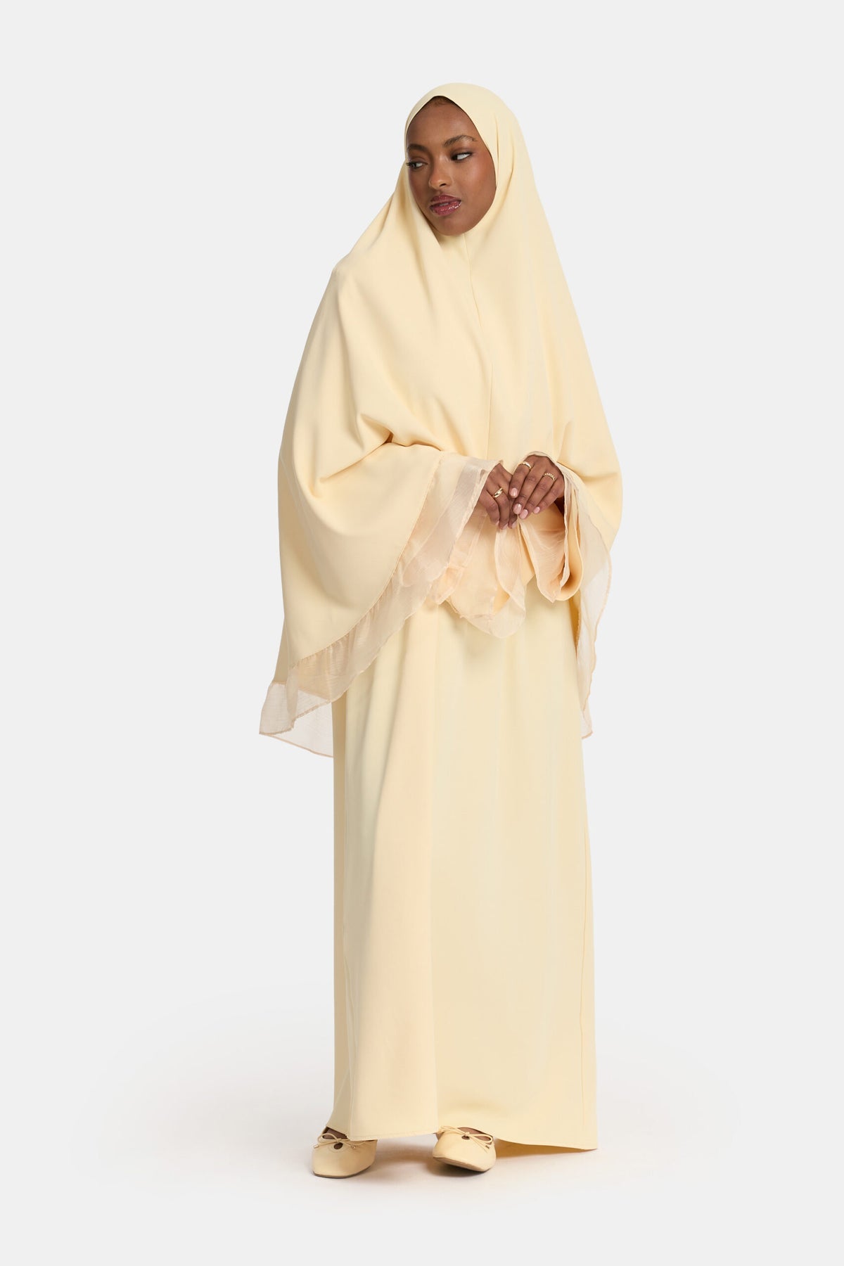 Khimar Pastel Yellow (Double sleeve)