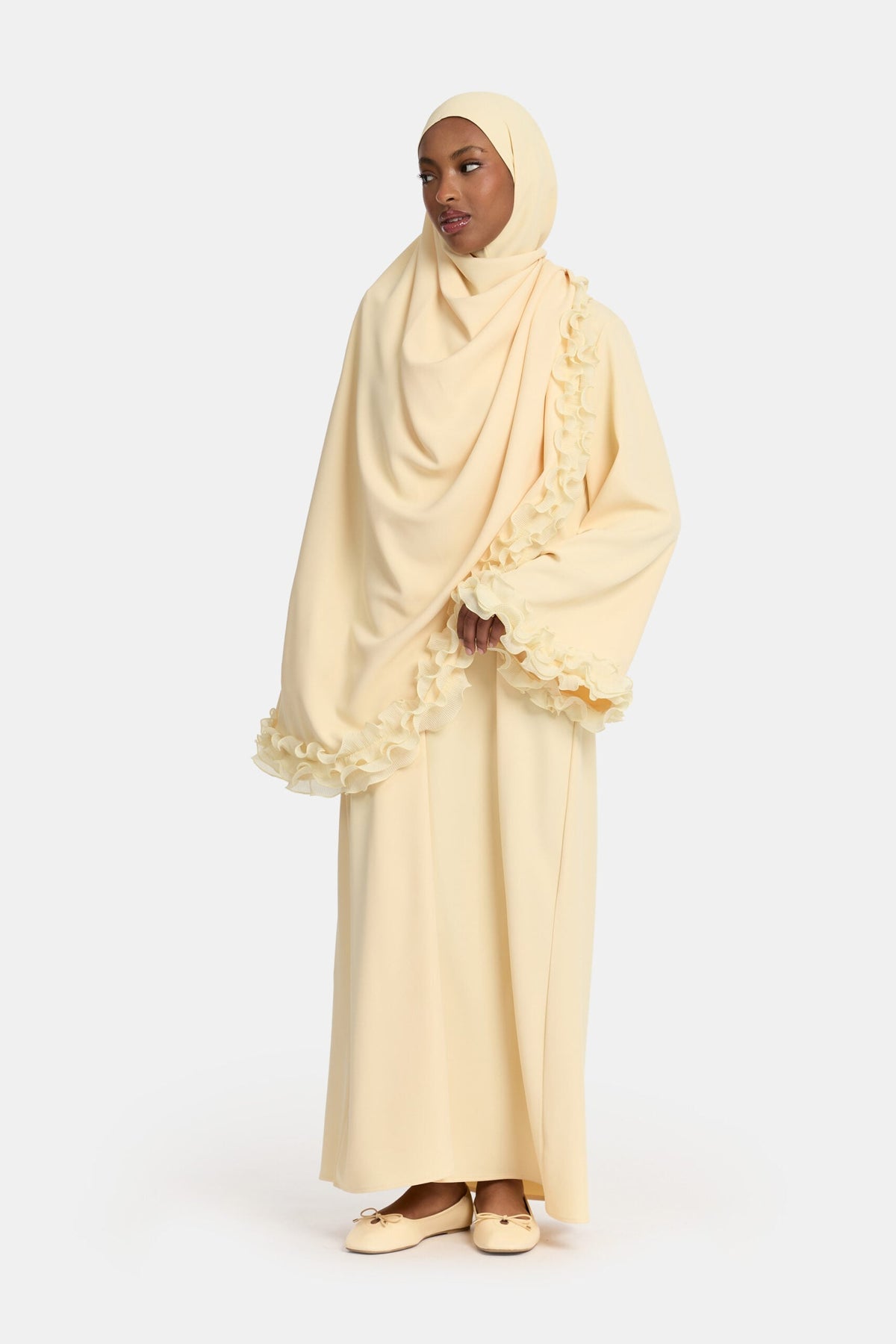 Wrinkle chiffon abaya Pastel Yellow