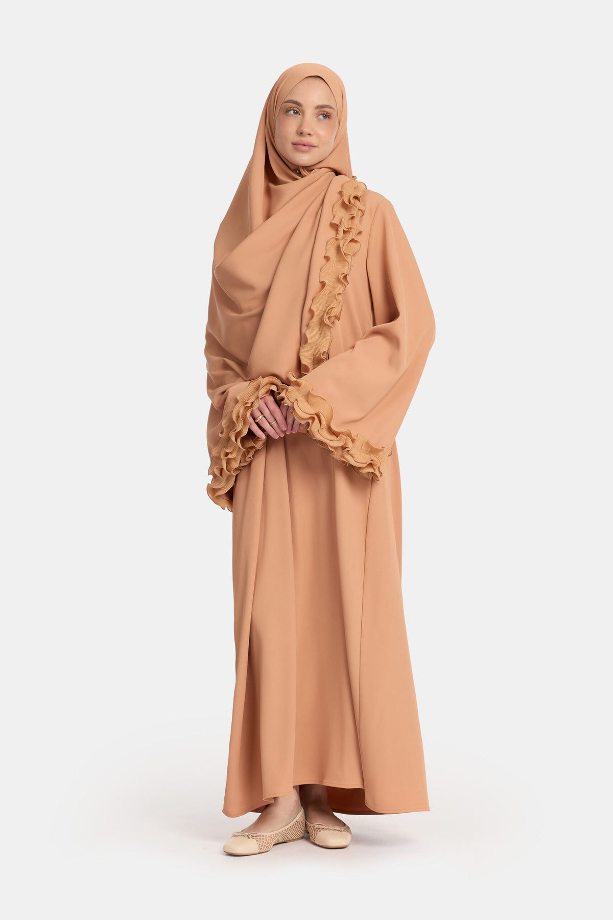 Wrinkle chiffon abaya Muskmelon