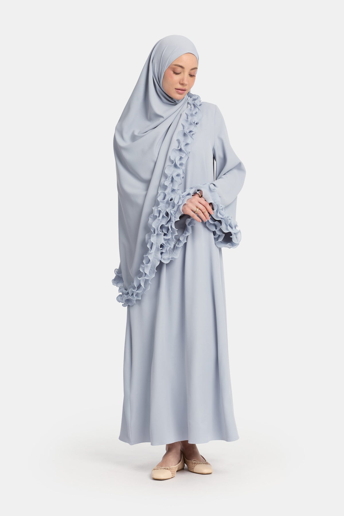 Wrinkle chiffon abaya Powder Blue