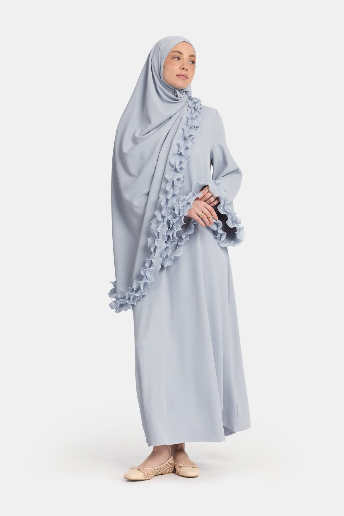 Wrinkle chiffon abaya Powder Blue