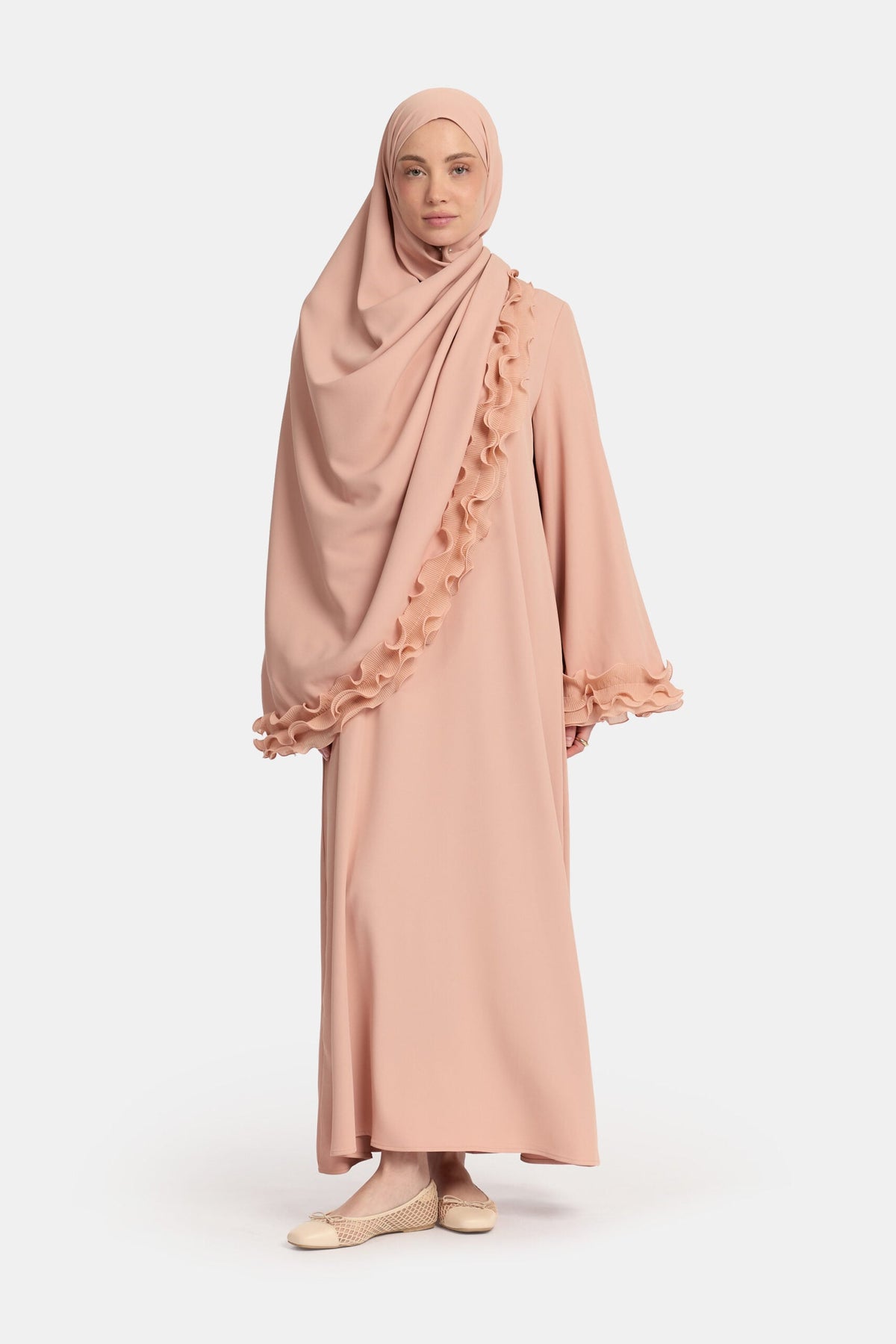 Wrinkle chiffon abaya Soft Peach