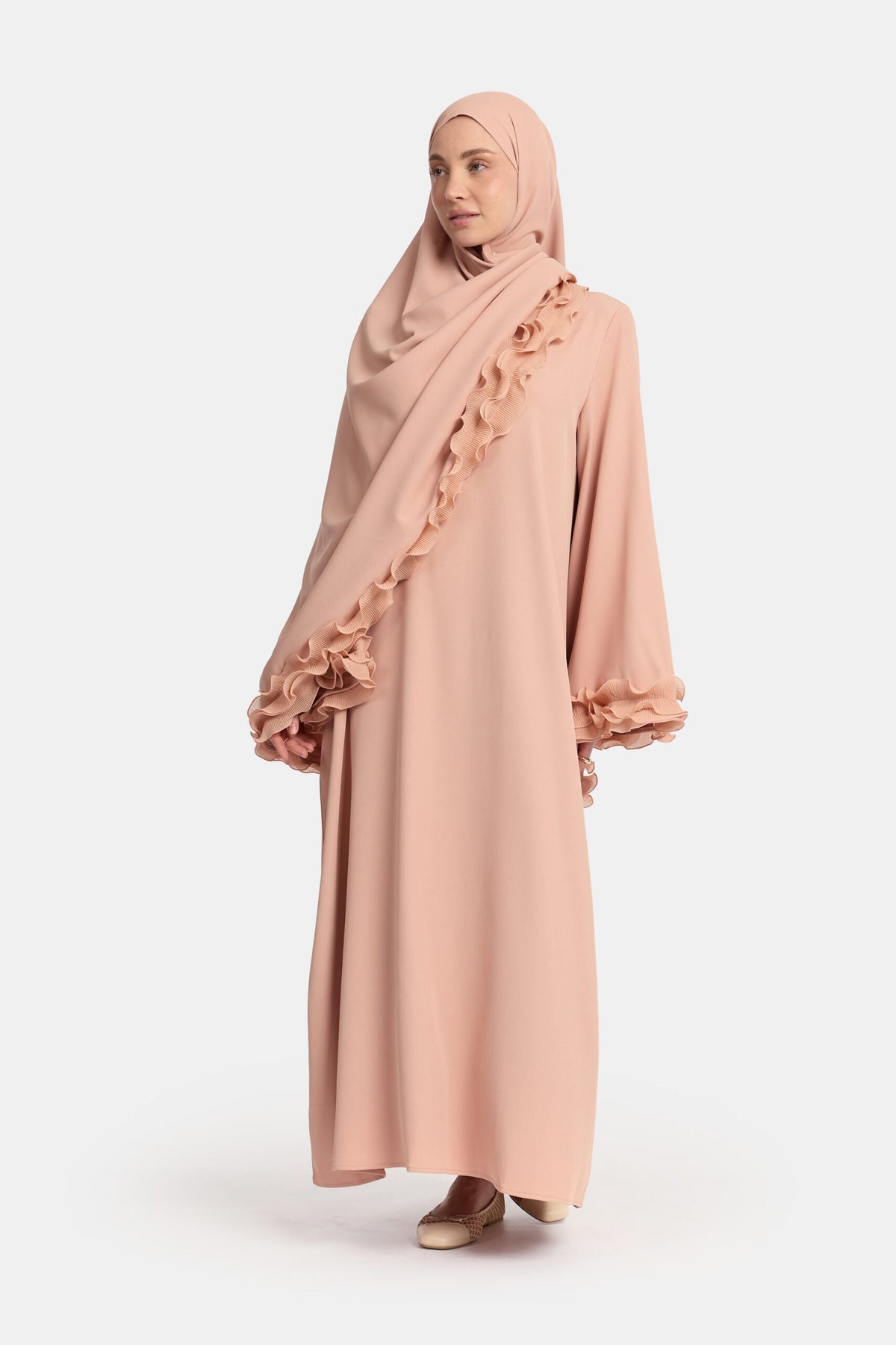 Wrinkle chiffon abaya Soft Peach