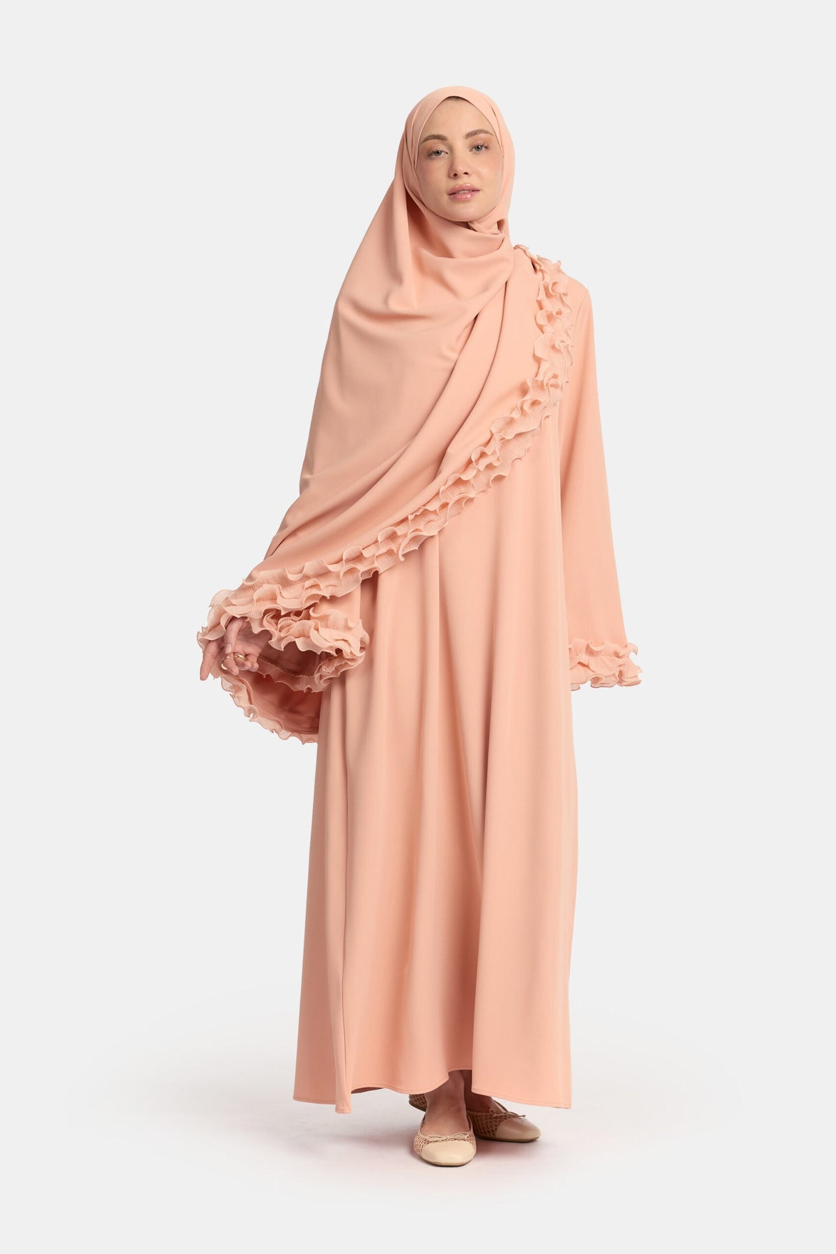 Wrinkle chiffon abaya Peach Pink