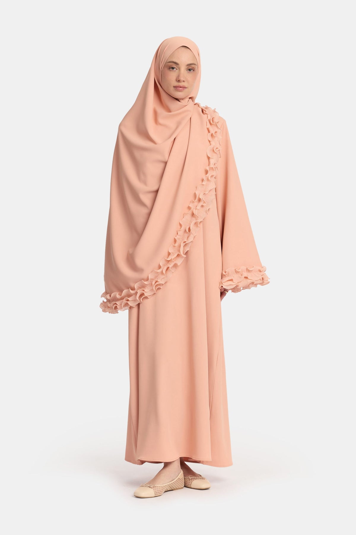Wrinkle chiffon abaya Peach Pink