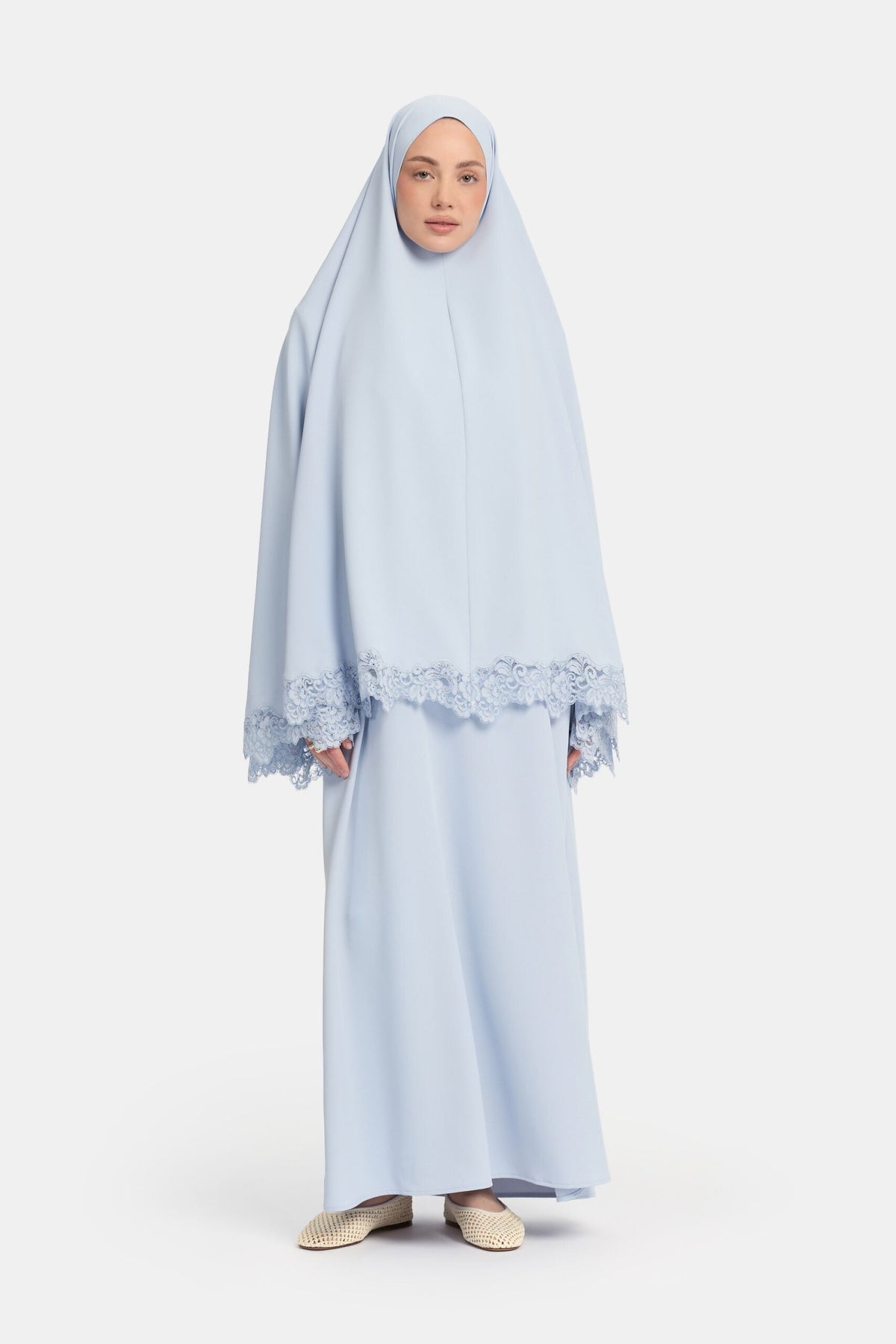 Lace khimar wavy edge Soft Blue
