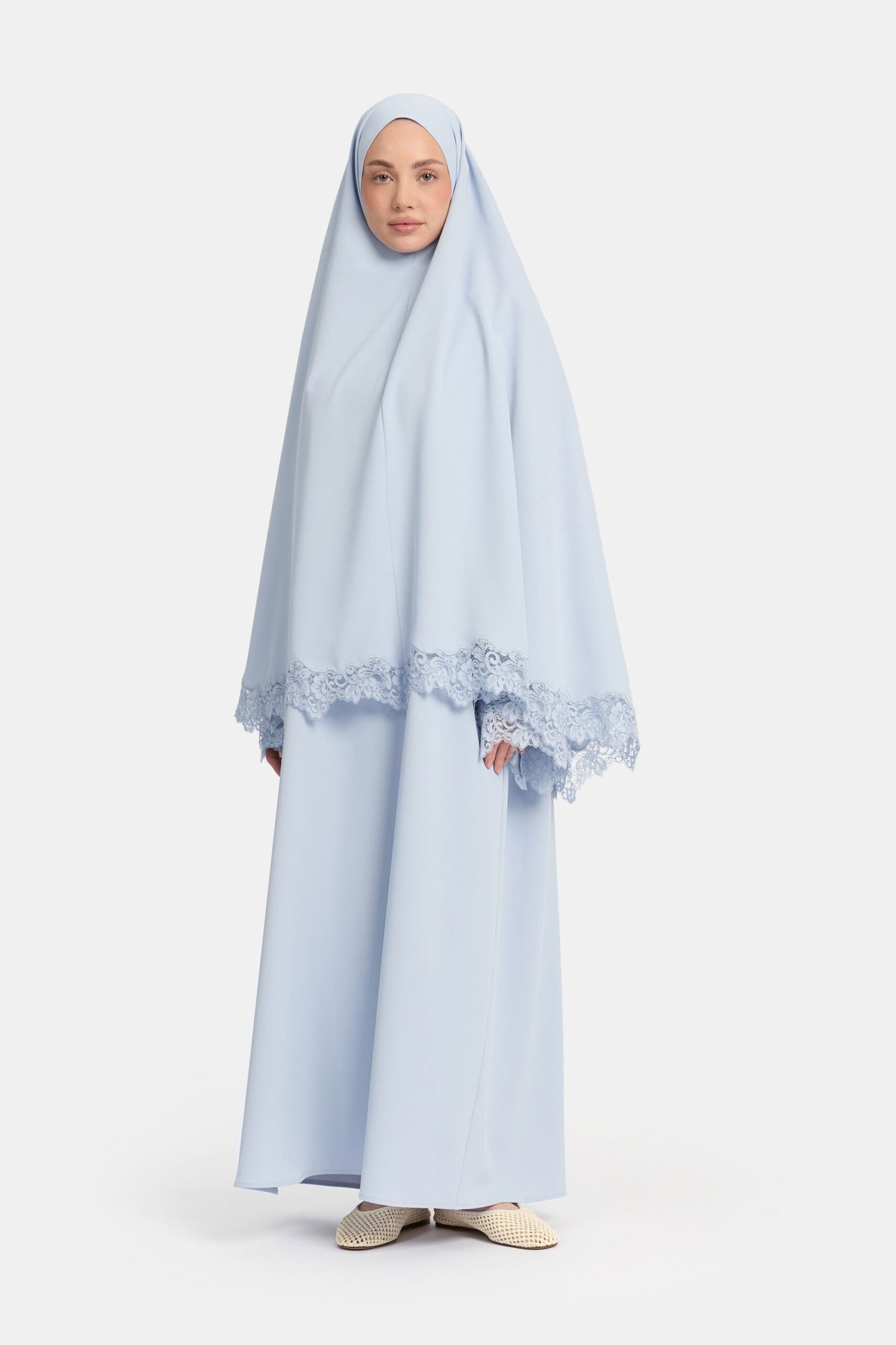 Lace khimar wavy edge Soft Blue