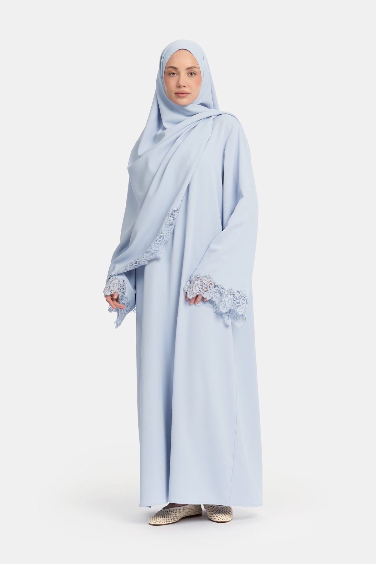 Lace Wavy edge abaya Soft Blue