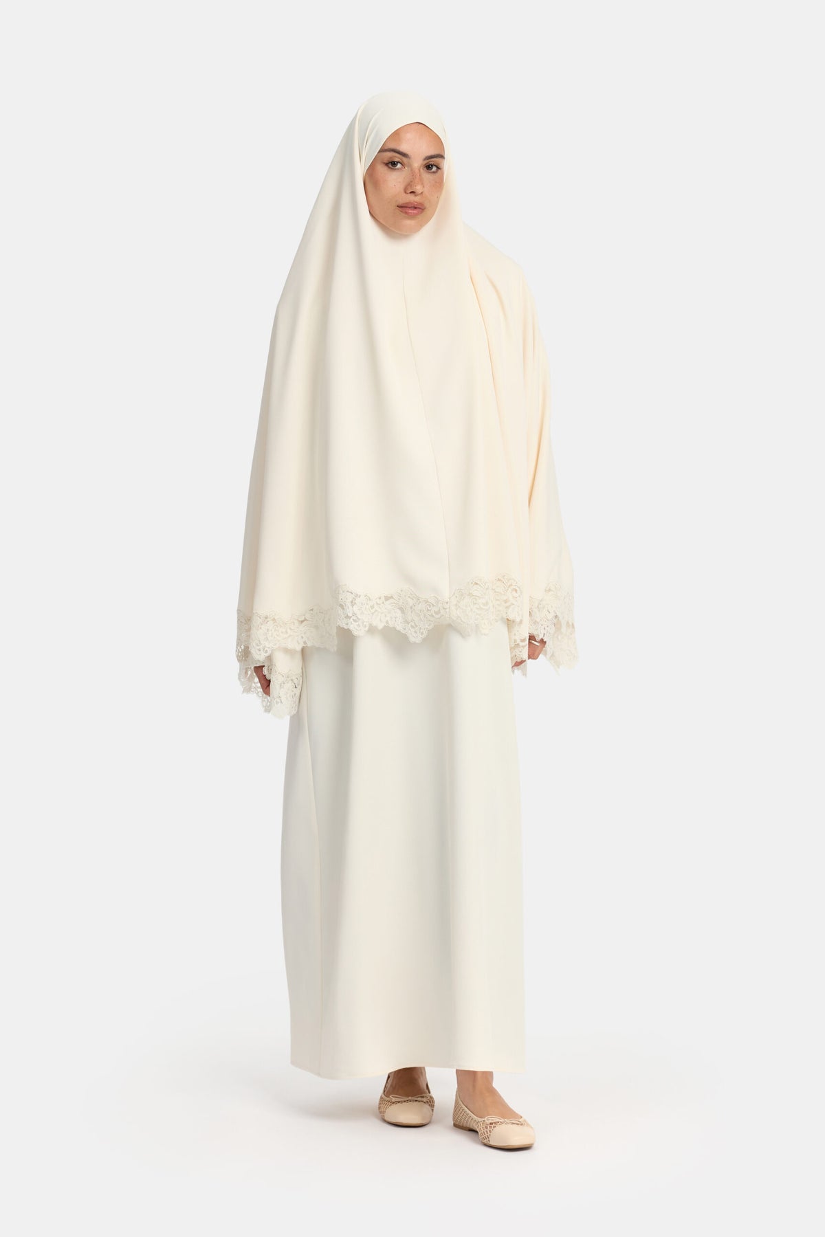 Lace khimar wavy edge Cream