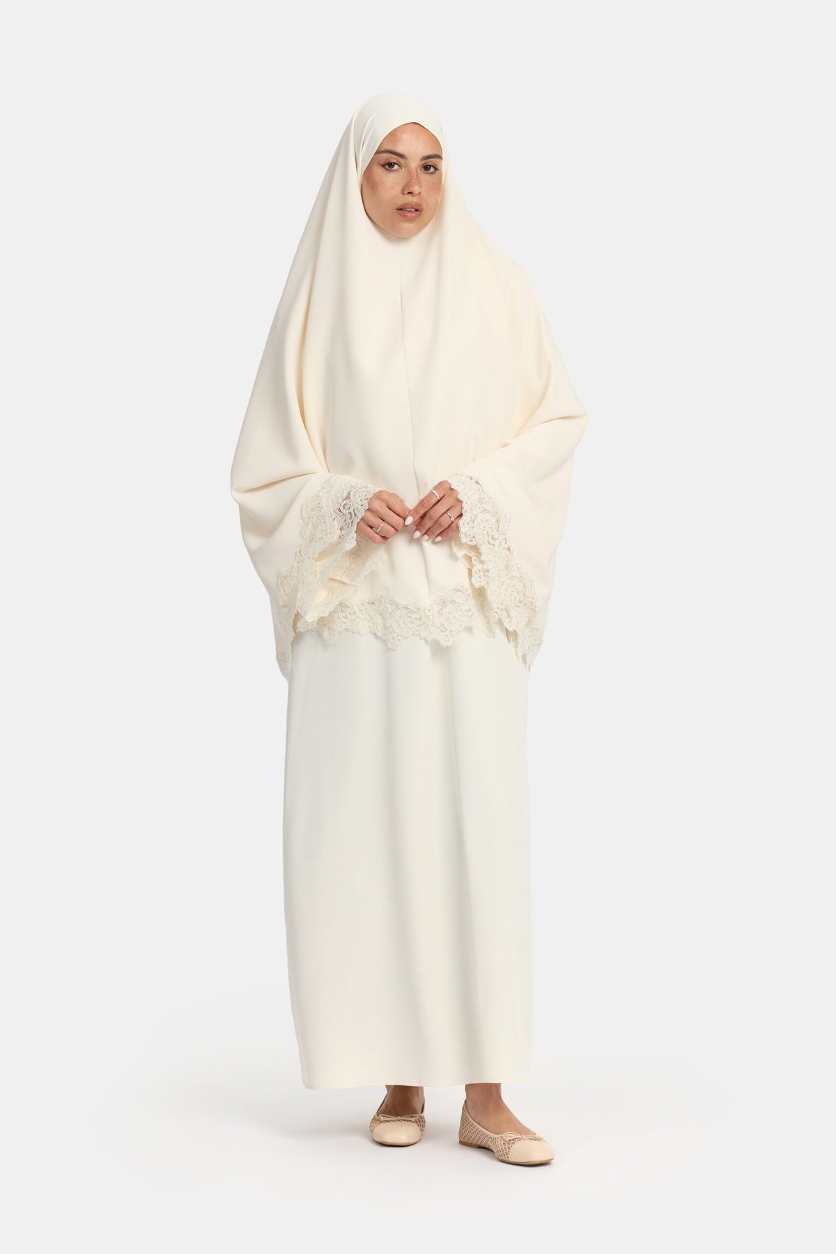 Lace khimar wavy edge Cream