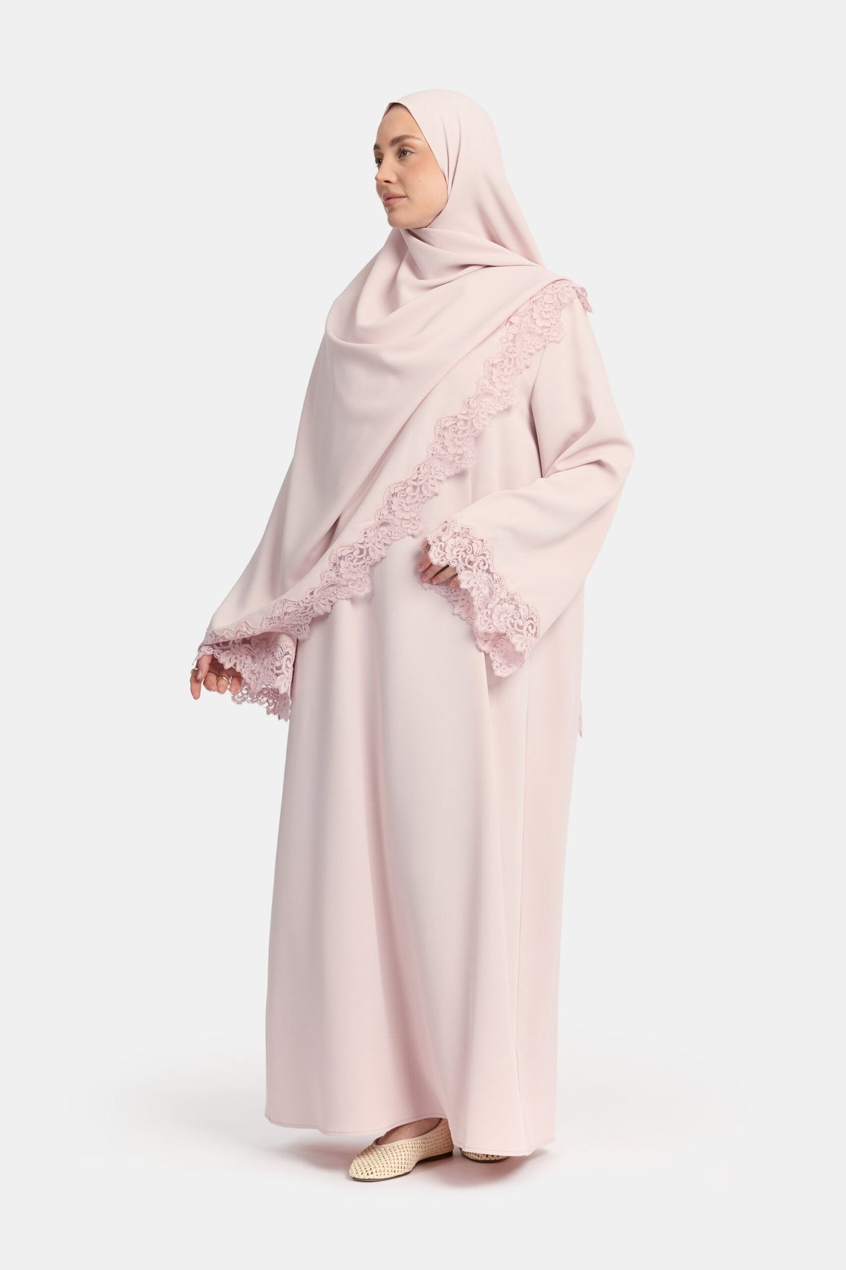 Lace Wavy edge abaya Lilac Blush