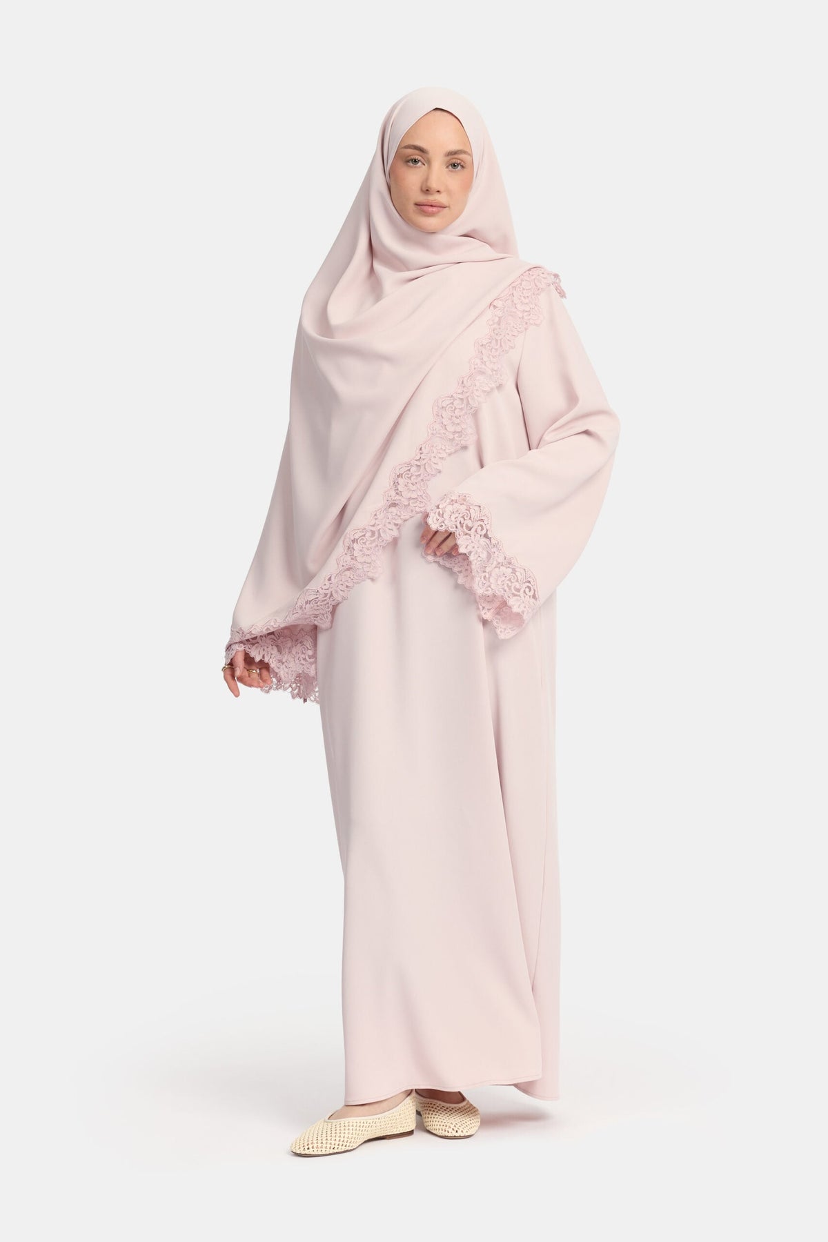 Lace Wavy edge abaya Lilac Blush