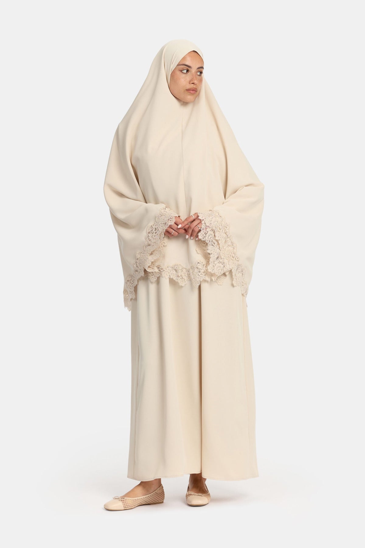 Lace khimar wavy edge Oat