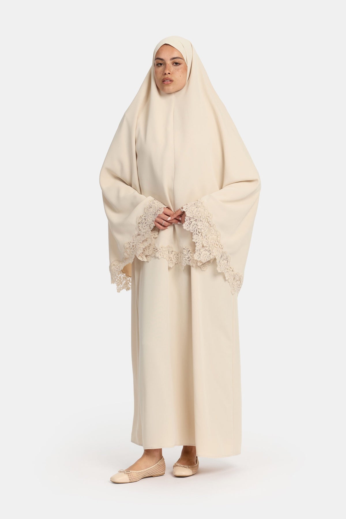 Lace khimar wavy edge Oat