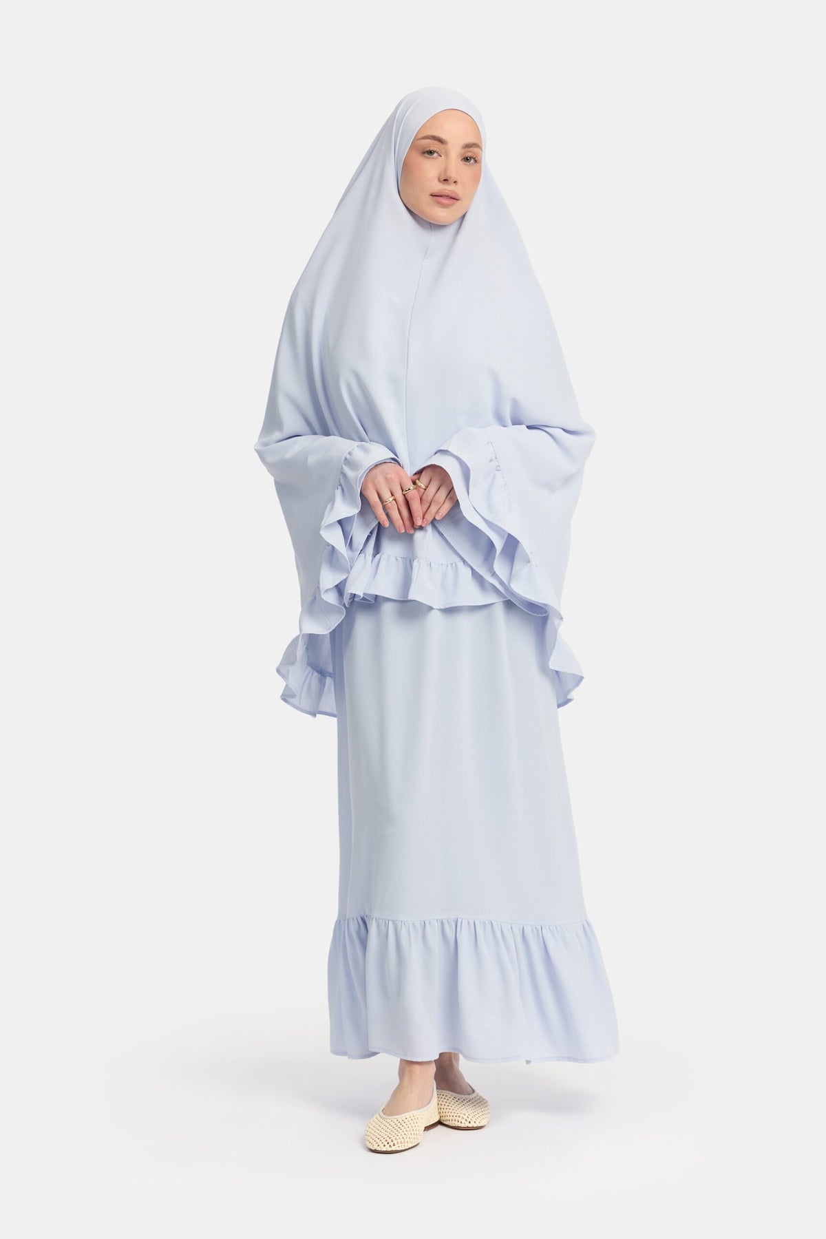 Ruffle khimar Ice Blue (lightweight stretch)