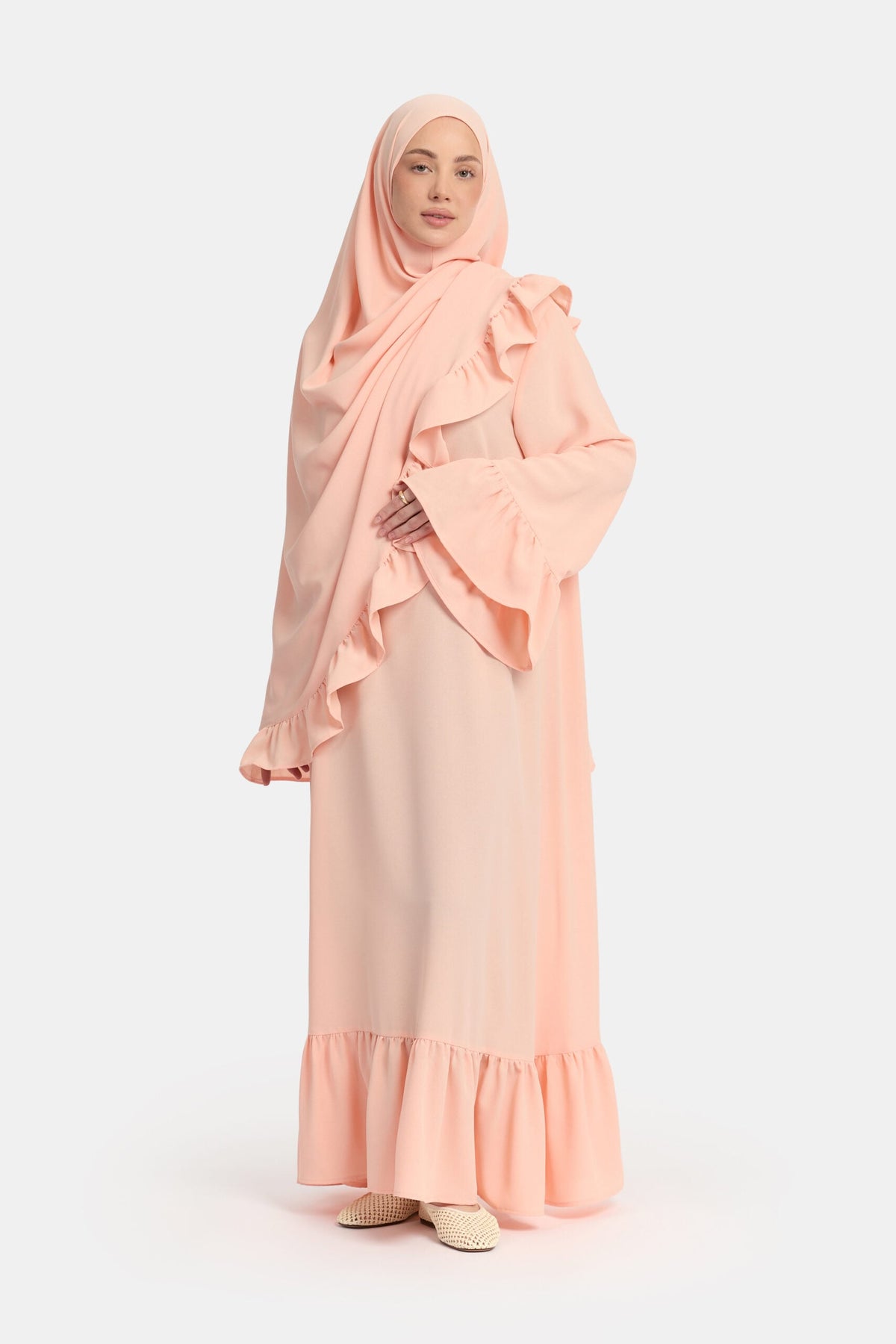Lightweight stretch Ruffle abaya Tropical Peach