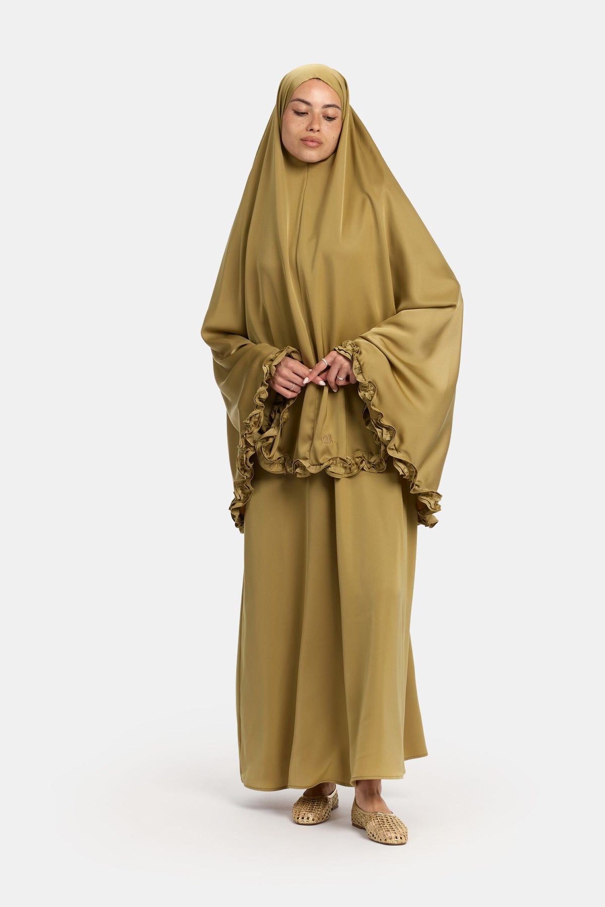Satin khimar wavy ruffle Khaki