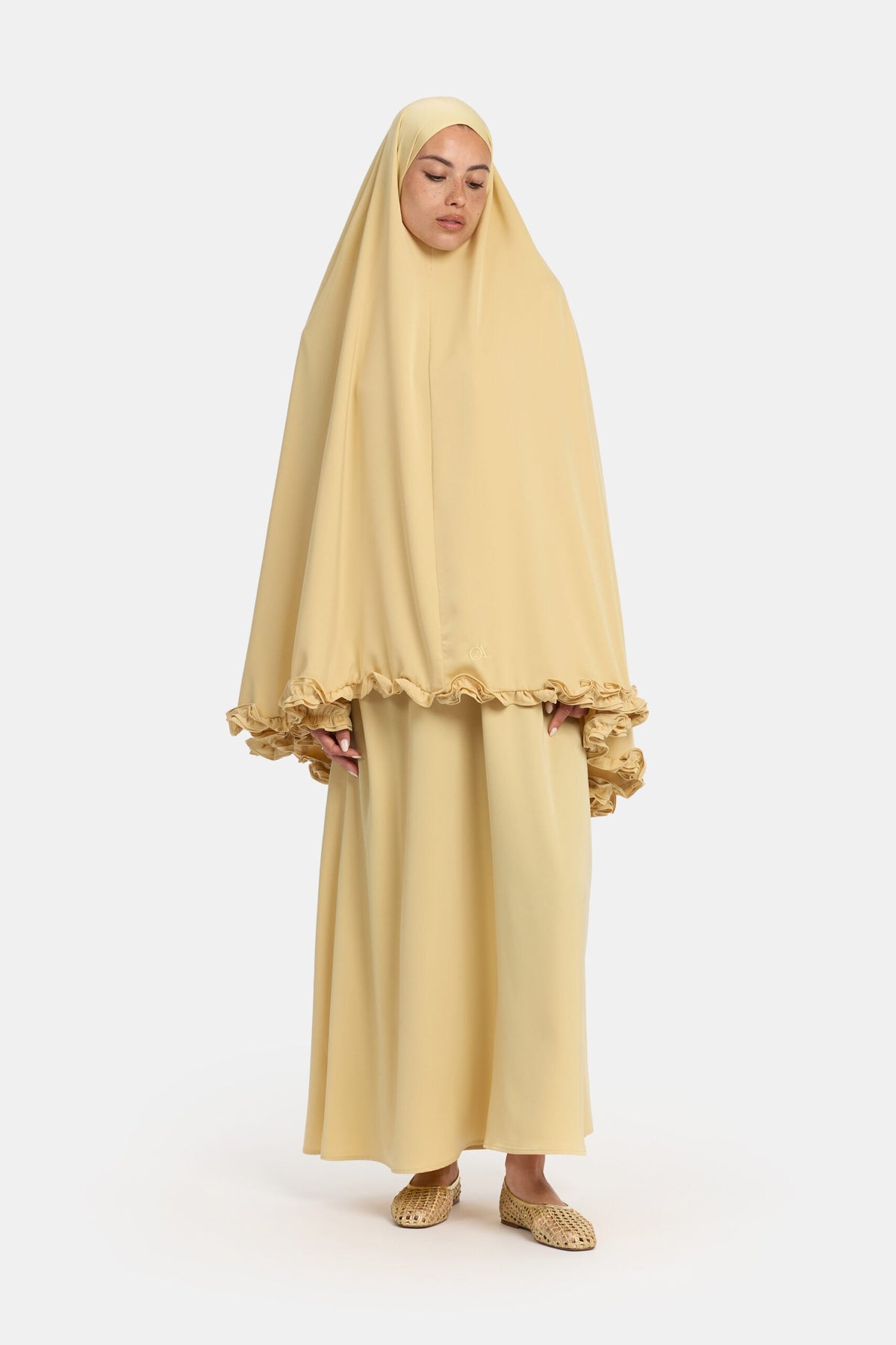 Satin khimar wavy ruffle Toast Yellow