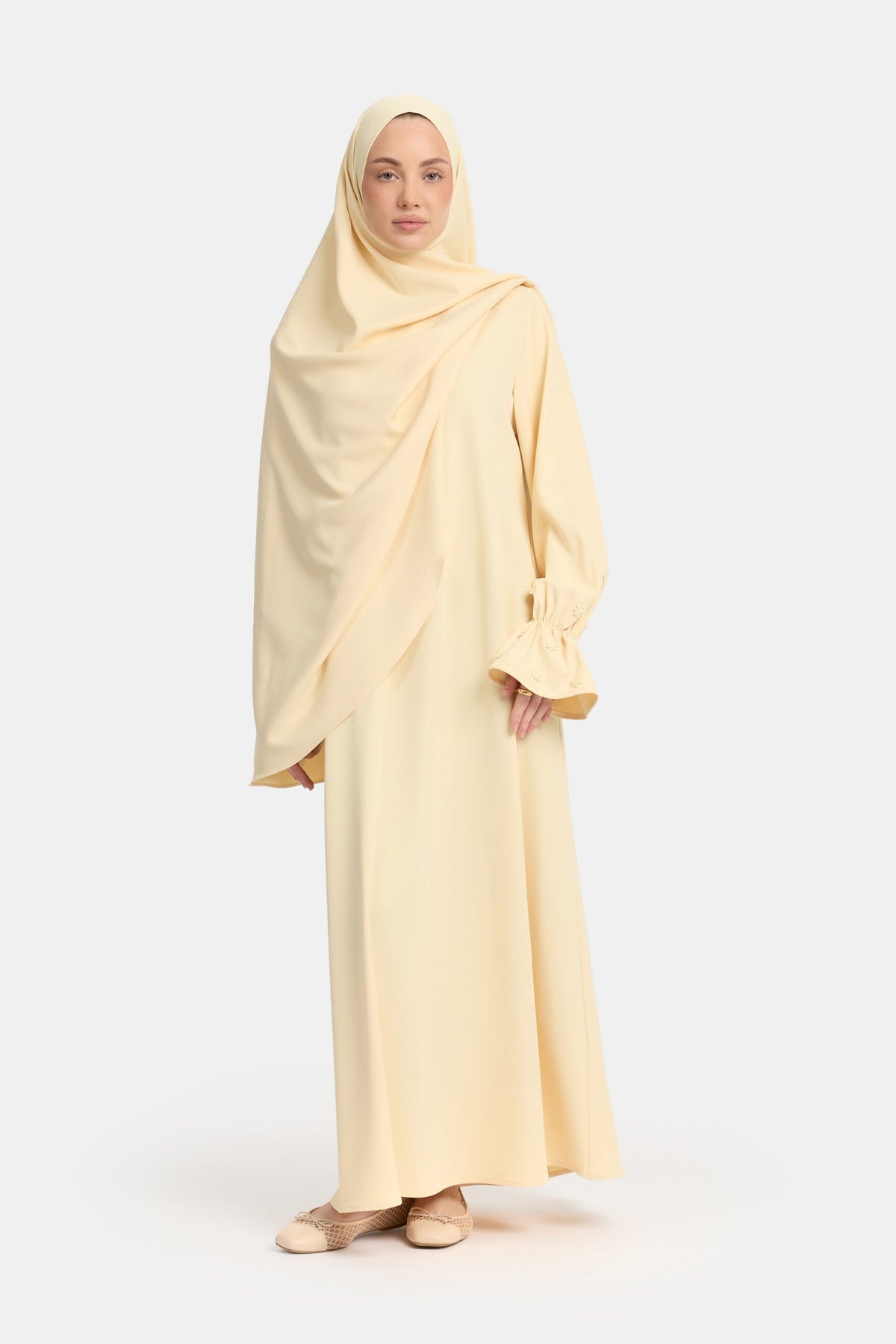 Embroidery abaya Pastel Yellow
