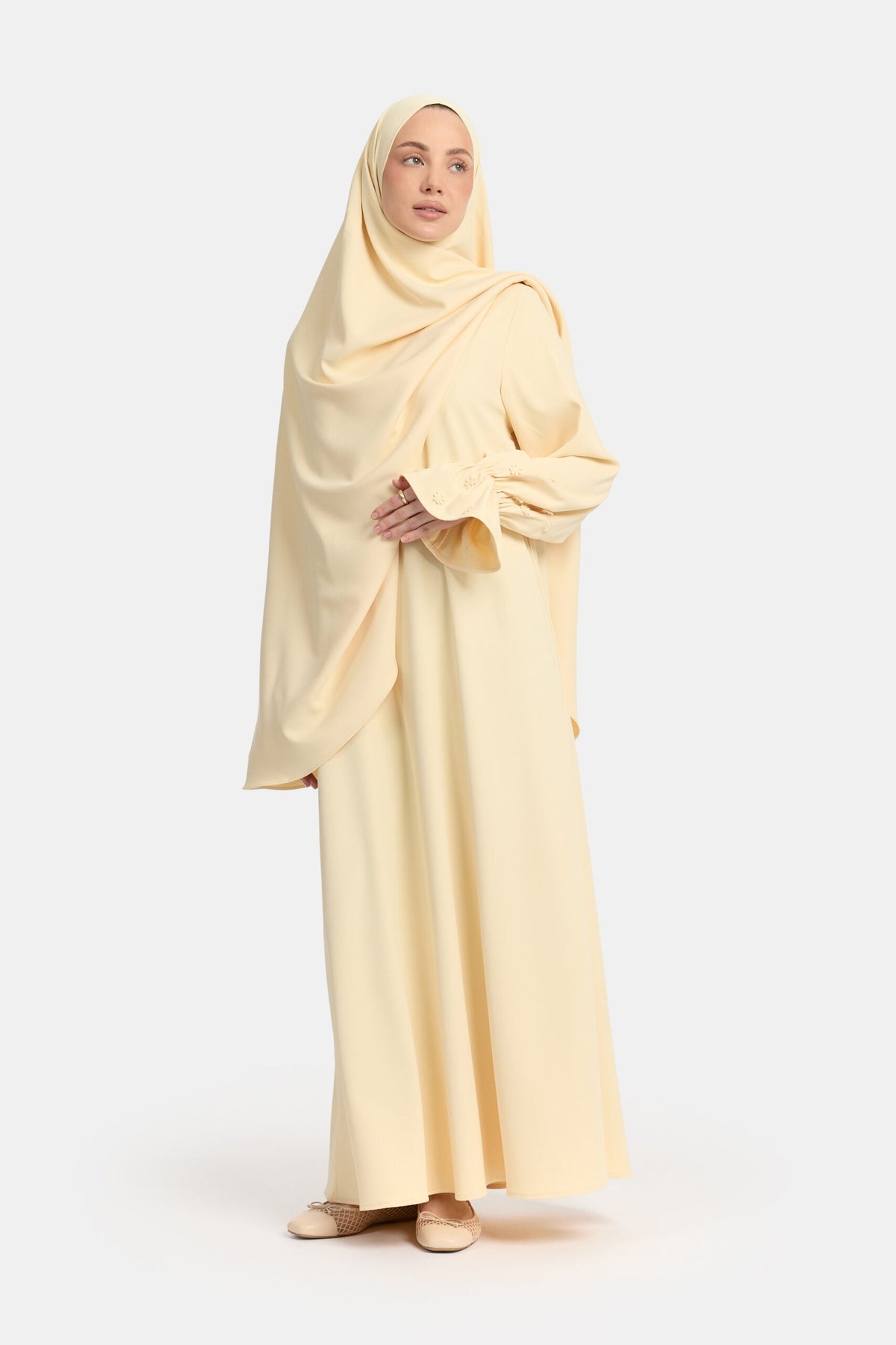 Embroidery abaya Pastel Yellow