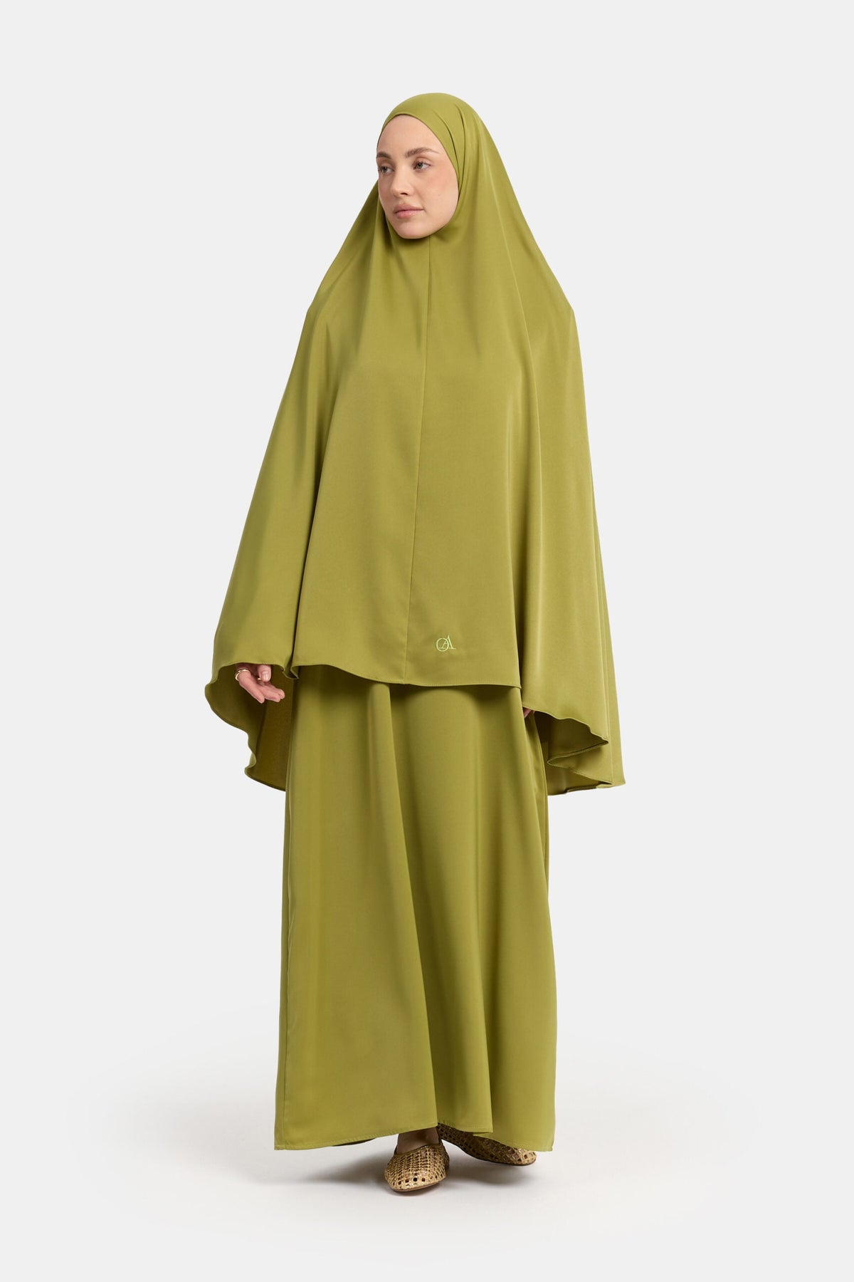 Satin khimar Olive (Balloon sleeve)