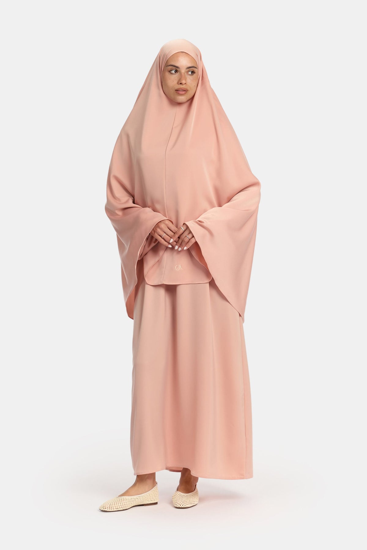 Satin khimar Salmon (Asymmetric)