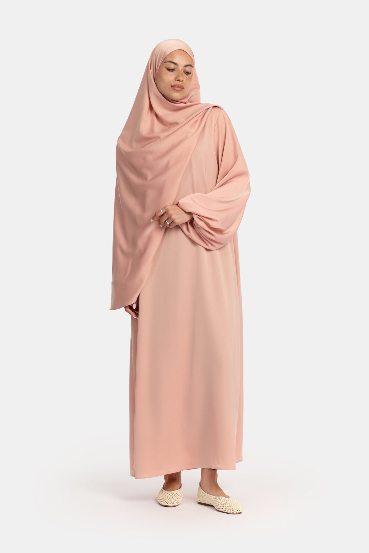 Satin balloon sleeve abaya Salmon