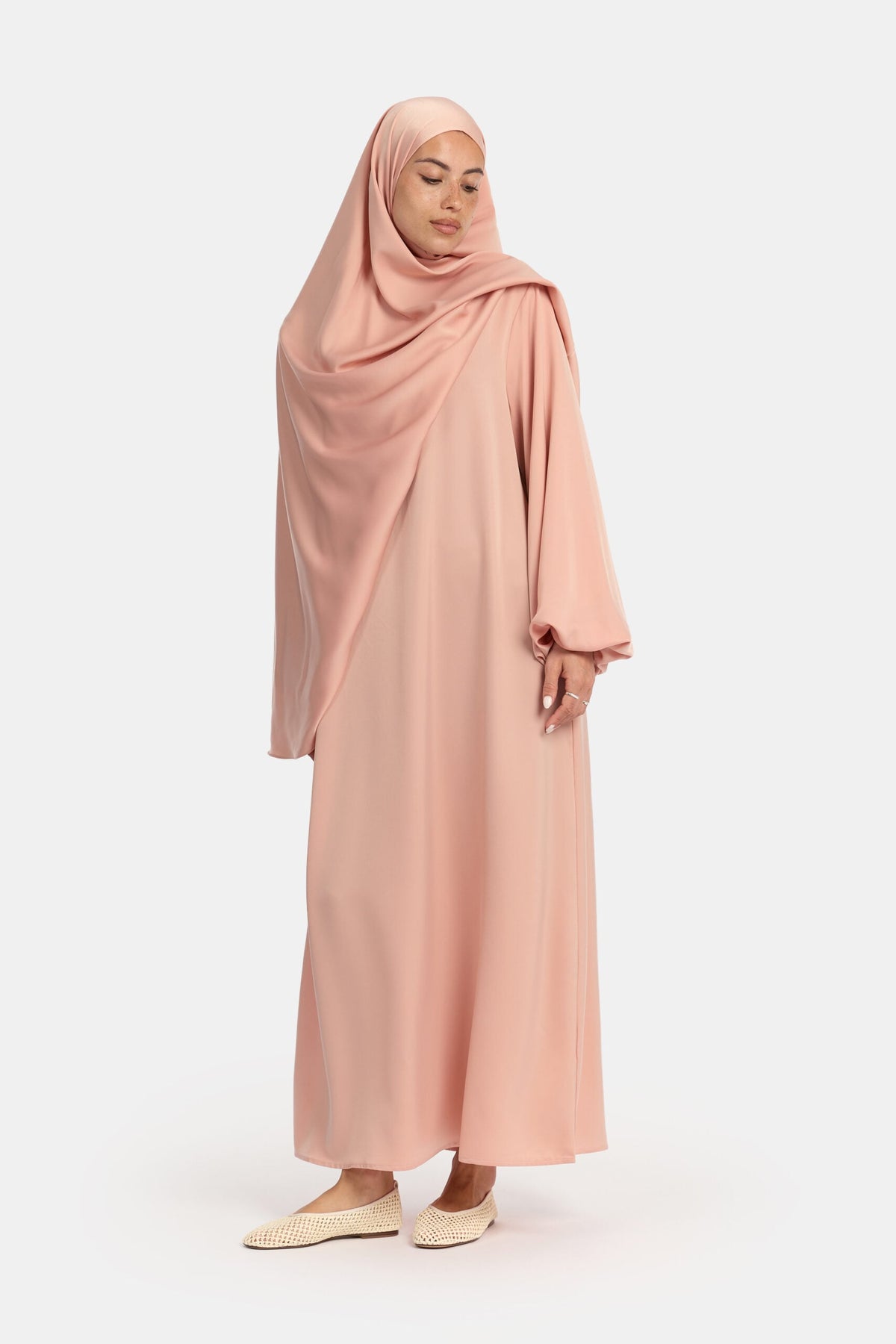 Satin balloon sleeve abaya Salmon