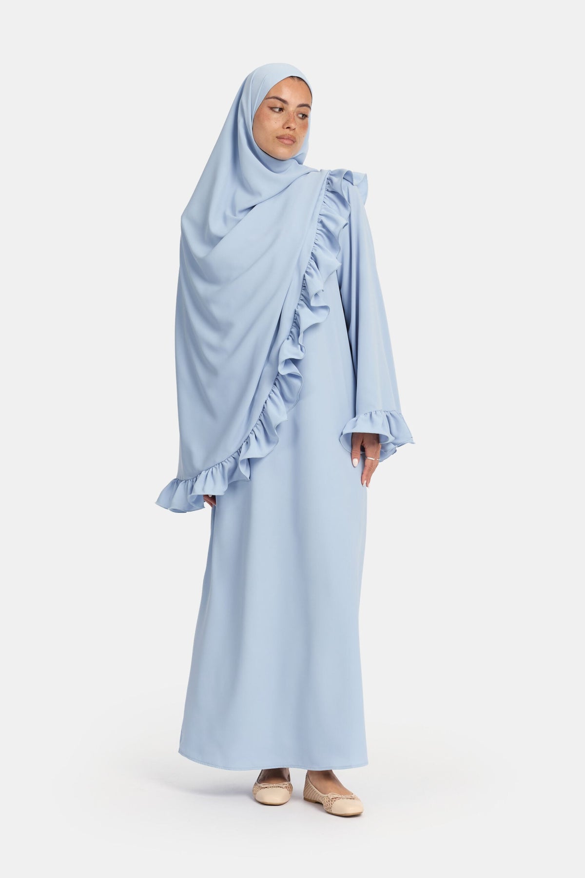 Nidha flounce abaya Sky Blue