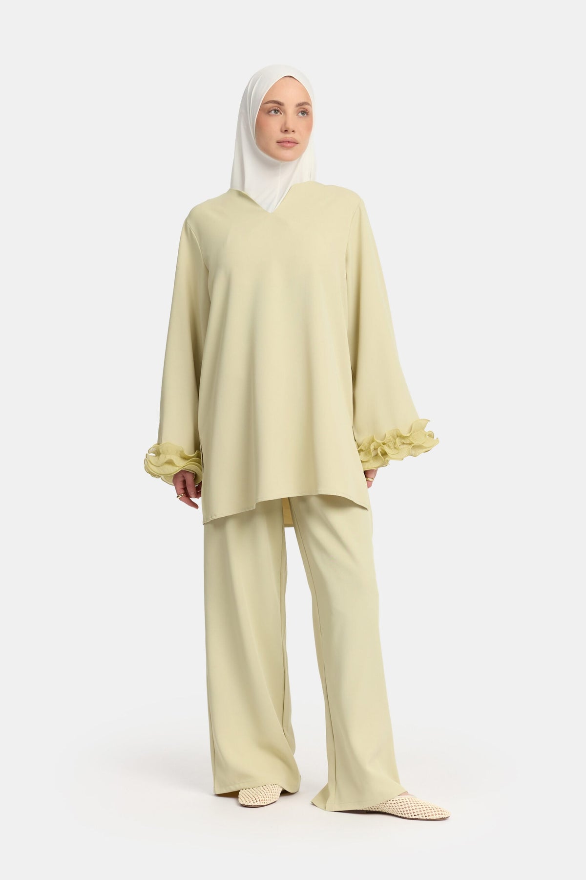 Wrinkle chiffon twinset Pastel Mint