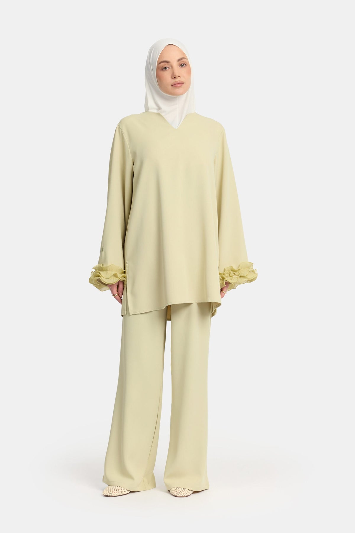 Wrinkle chiffon twinset Pastel Mint