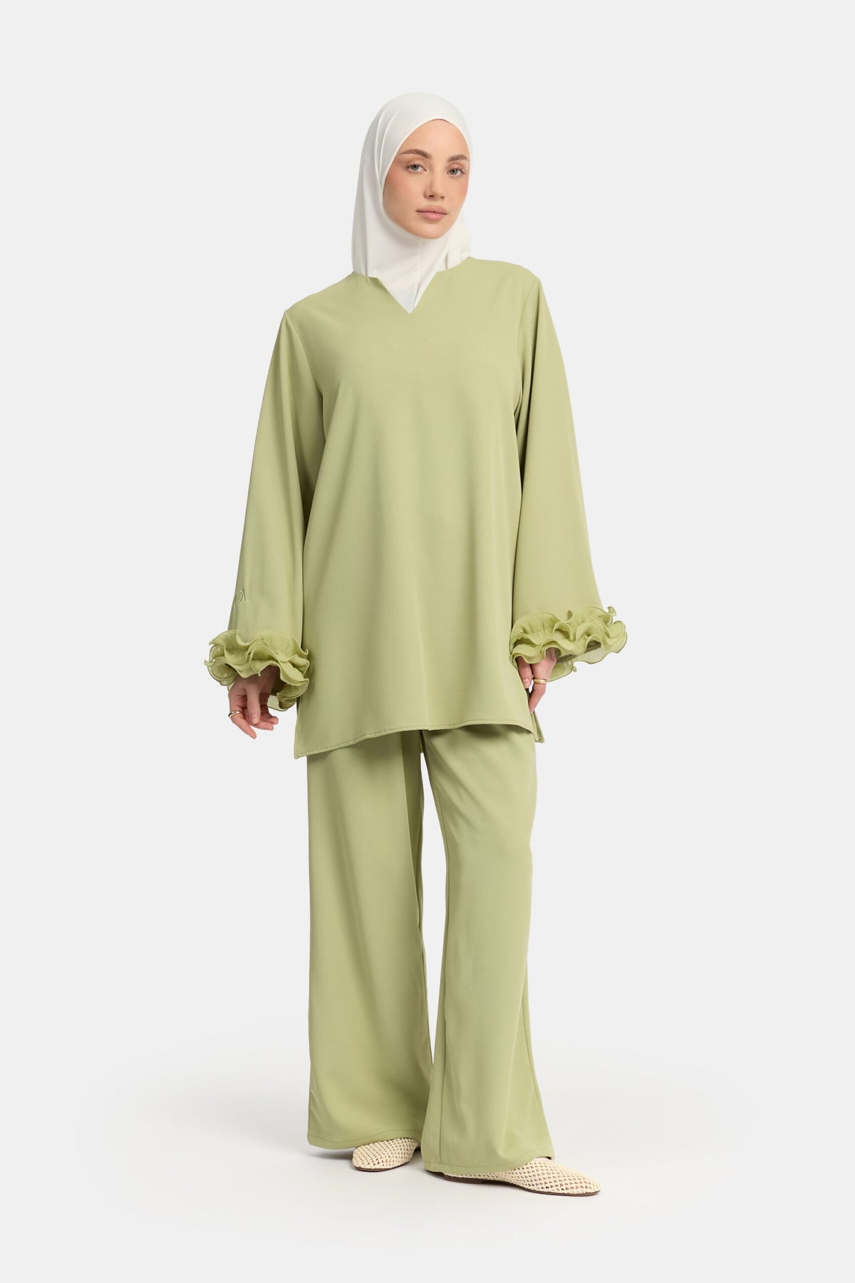 Wrinkle chiffon twinset Leaf Green