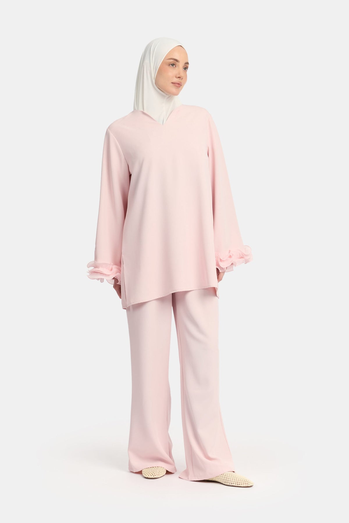 Wrinkle chiffon twinset Powder Pink