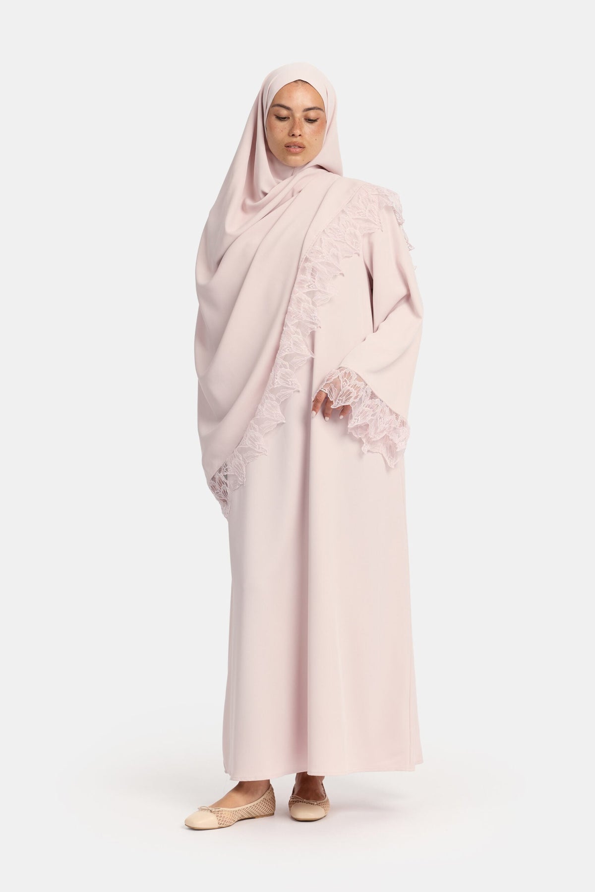 Leaf lace abaya Lilac Blush