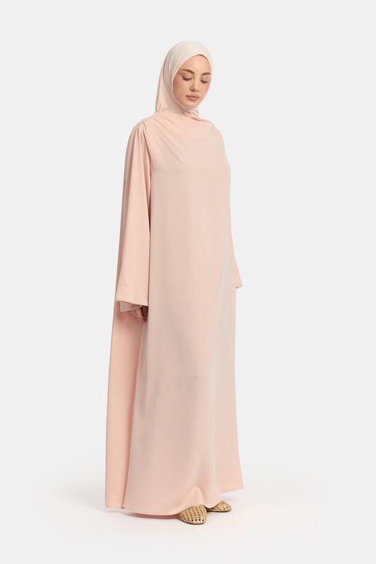 Asymmetric satin abaya Cream Pink