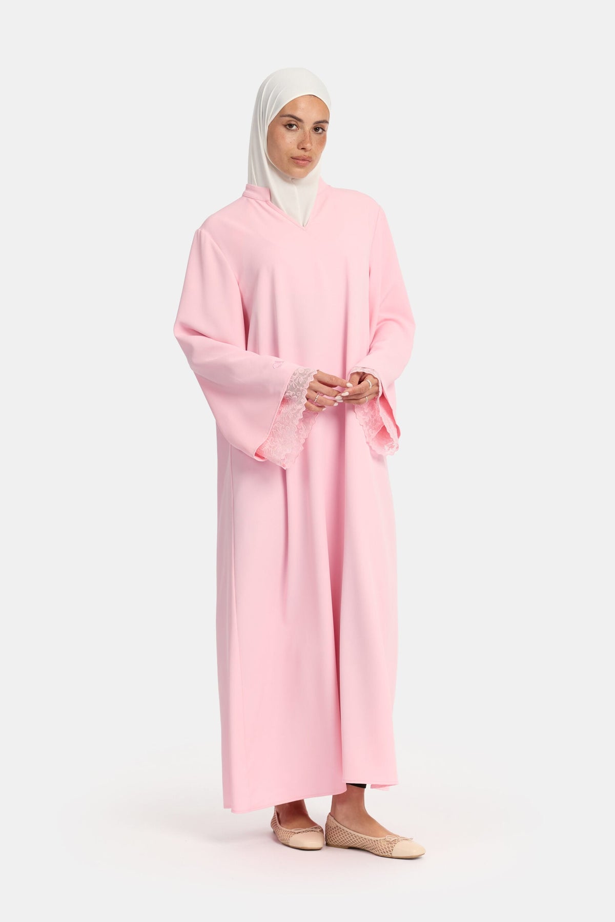 Double lace sleeve abaya Dark Pink