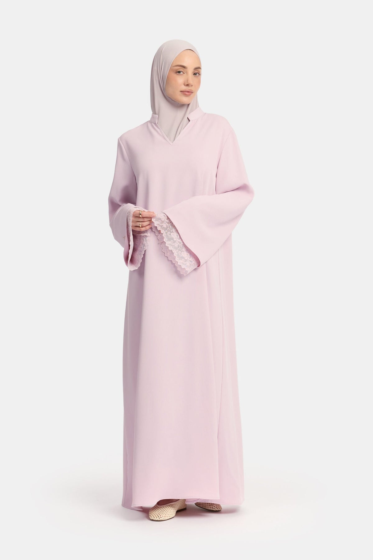Double lace sleeve abaya Lilac