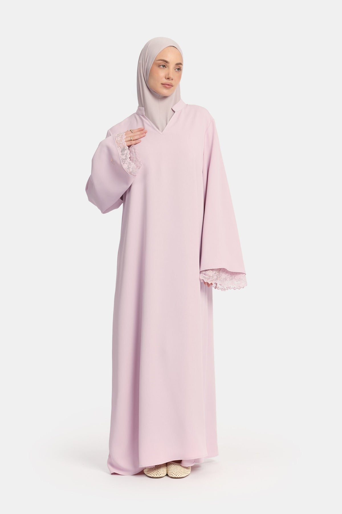 Double lace sleeve abaya Lilac