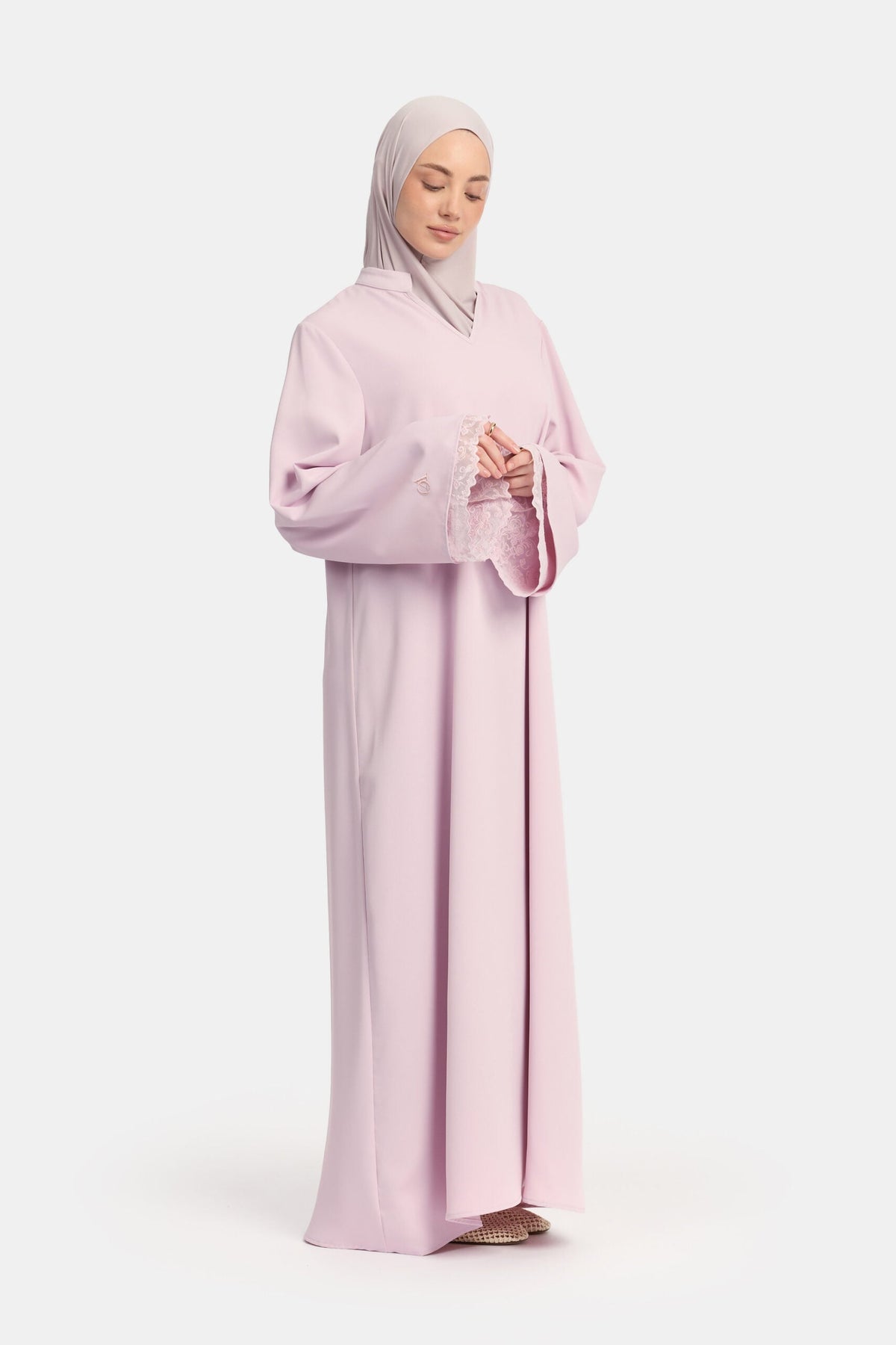 Double lace sleeve abaya Lilac