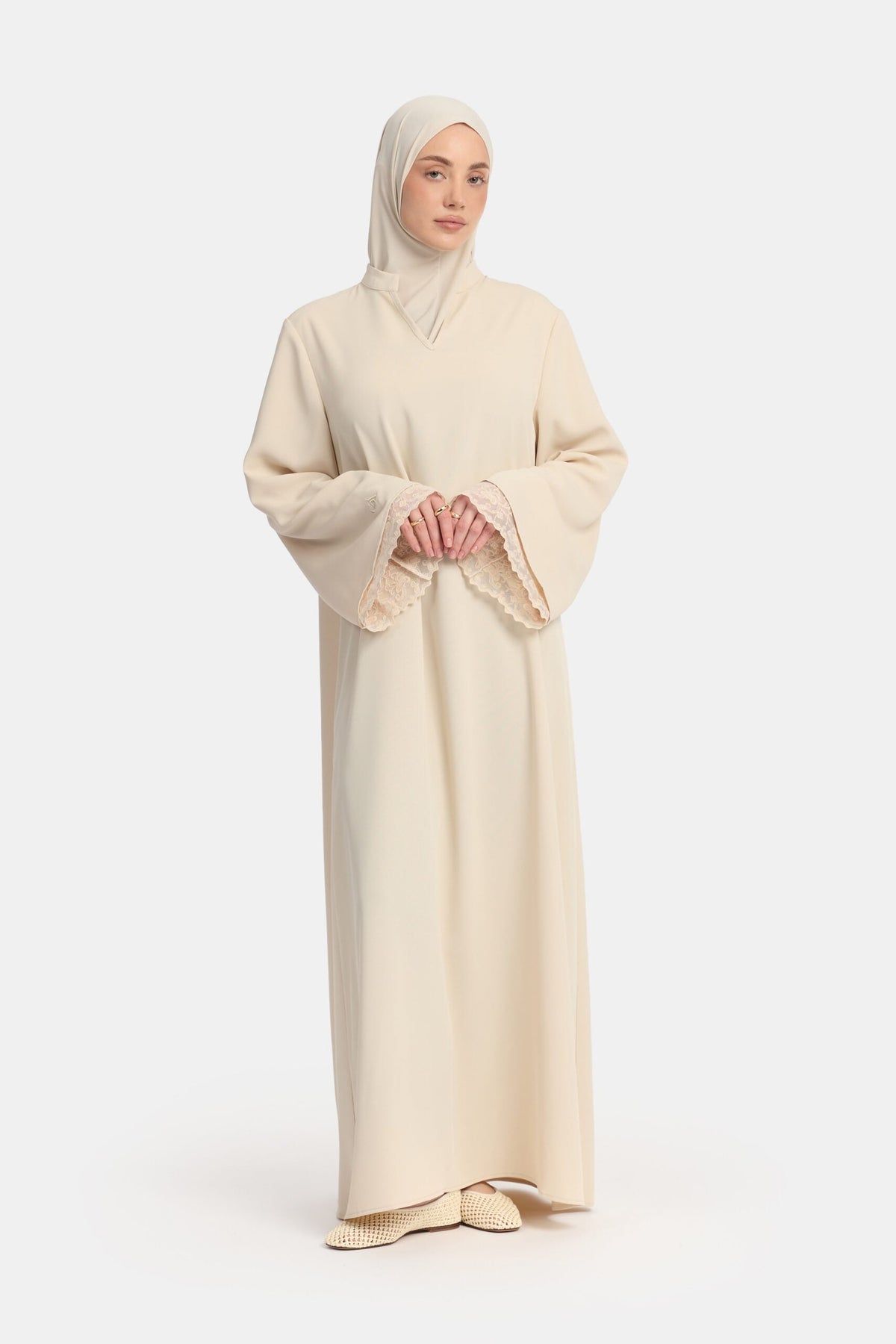 Double lace sleeve abaya Oat